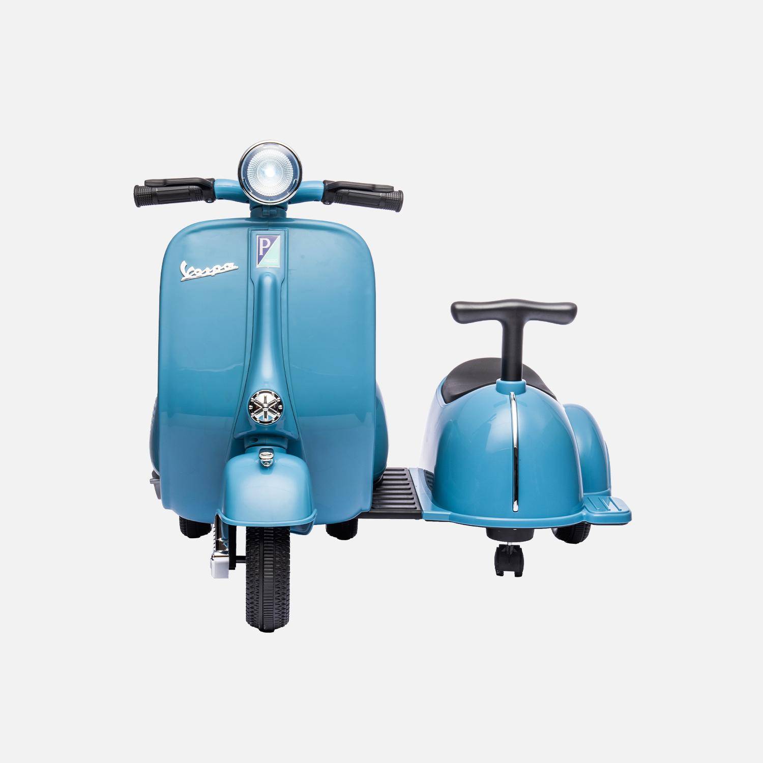 Elektrische scooter voor kinderen Vespa 12V blauw, 1 zitplaats met zijspan Photo4