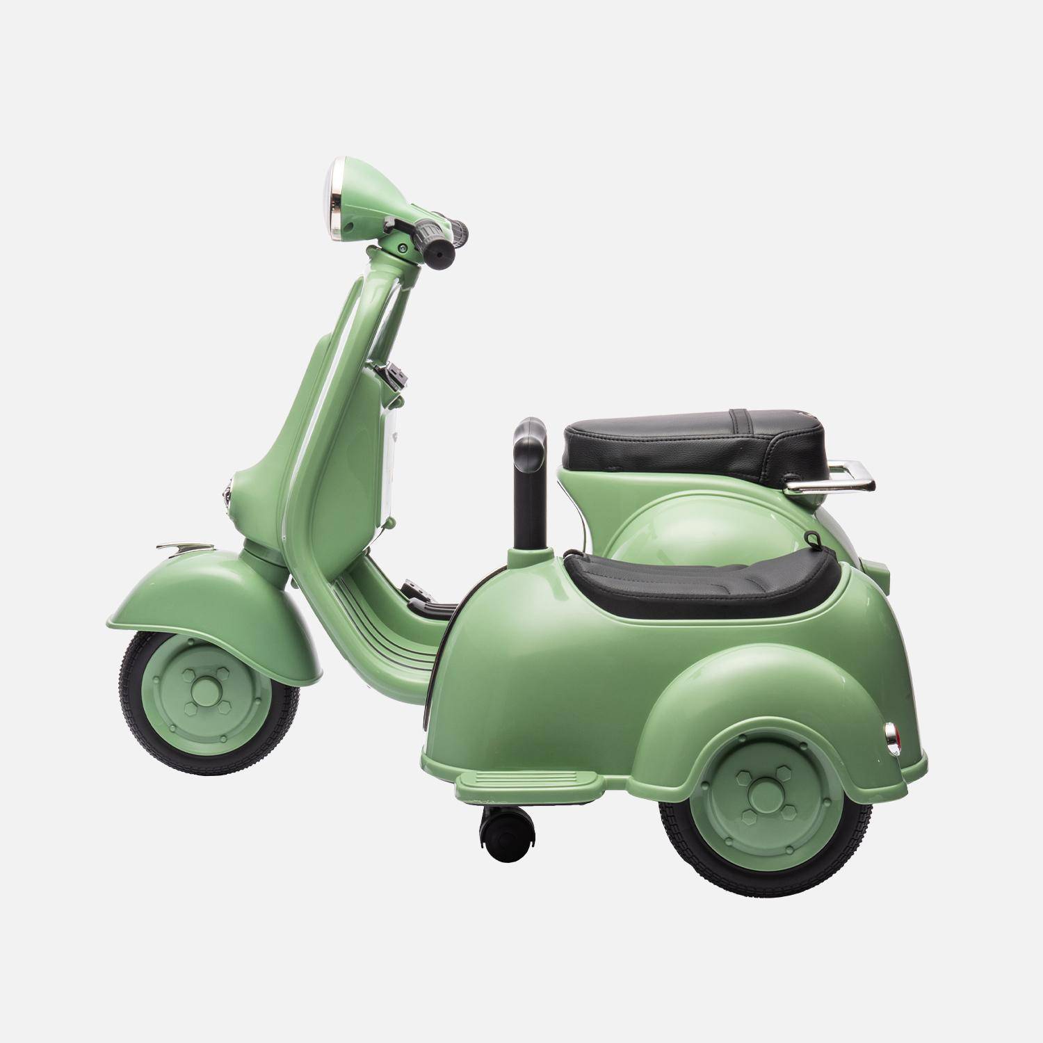 Elektrische kinderscooter, Vespa 12V, groen, 1 zitplaats met zijspan Photo5