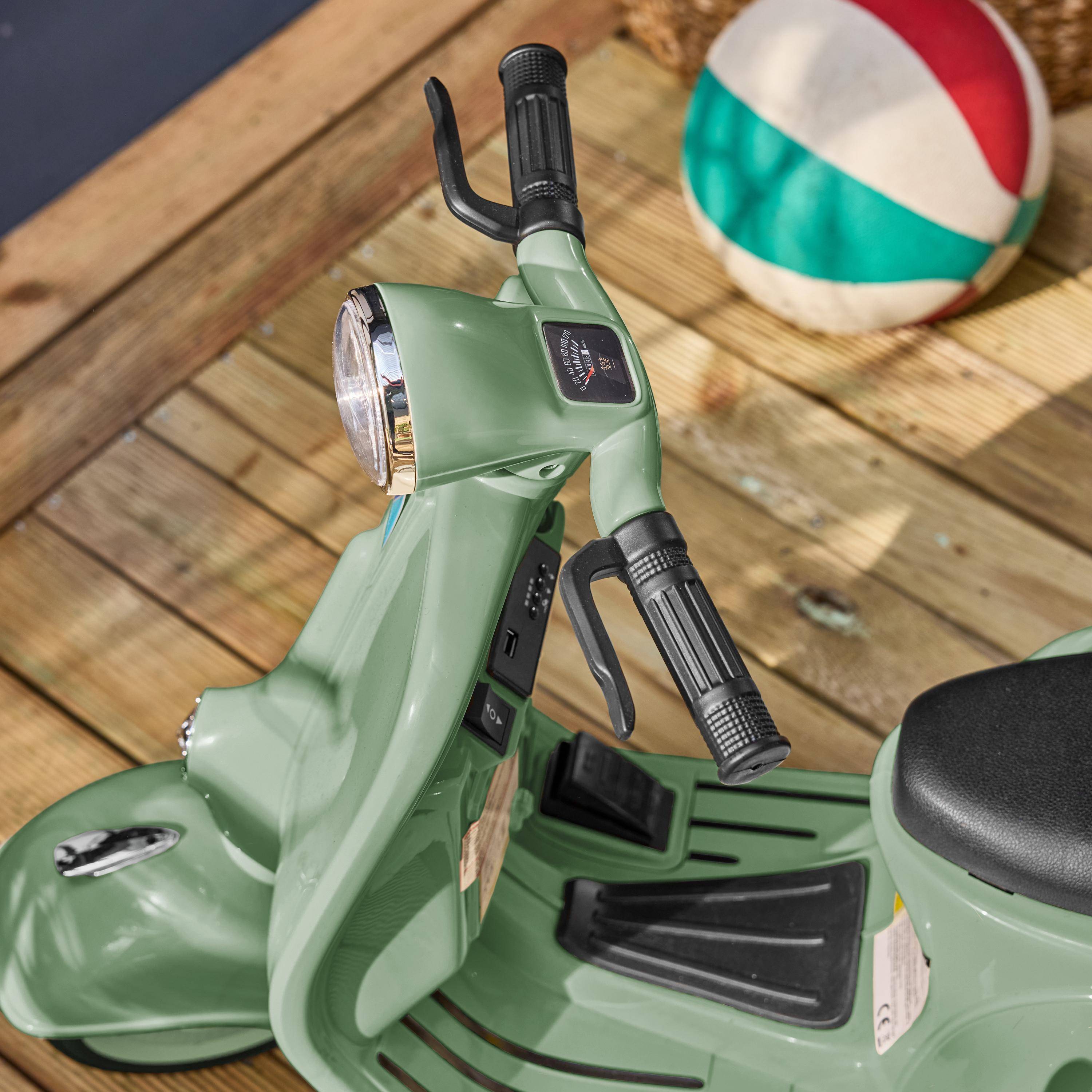 Elektrische kinderscooter, Vespa 12V, groen, 1 zitplaats met zijspan Photo2