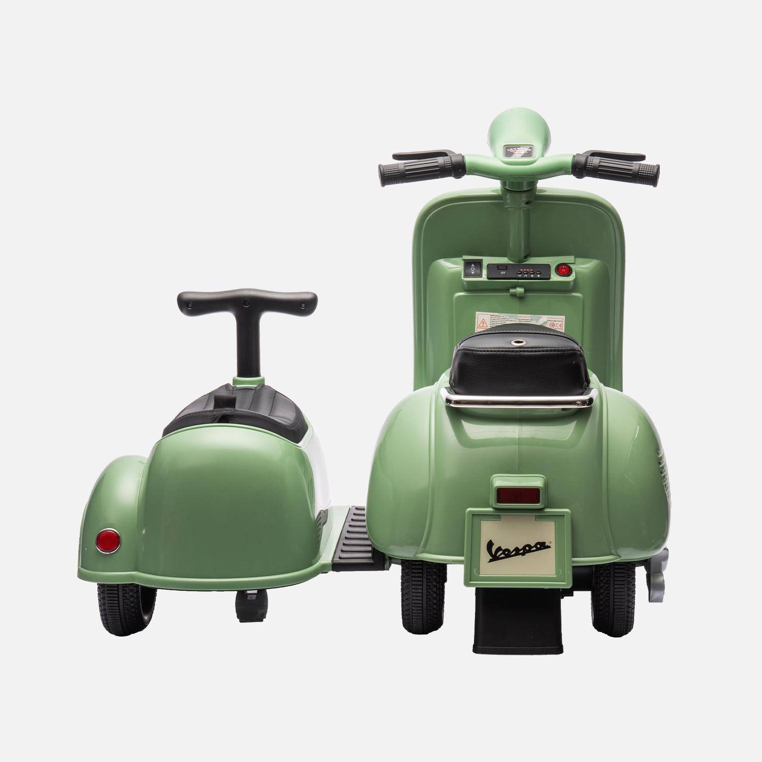 Elektrische kinderscooter, Vespa 12V, groen, 1 zitplaats met zijspan Photo6