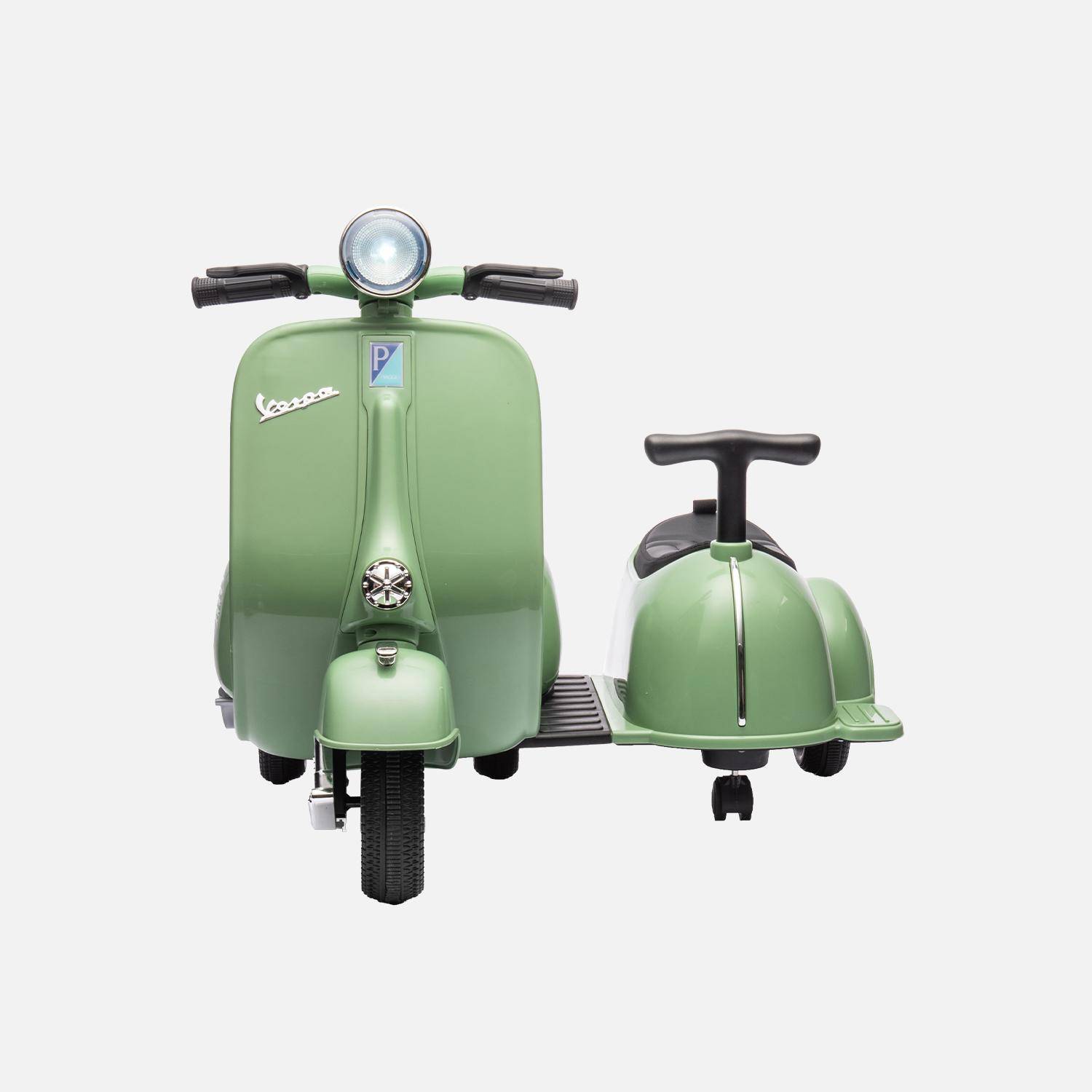 Elektrische kinderscooter, Vespa 12V, groen, 1 zitplaats met zijspan Photo4