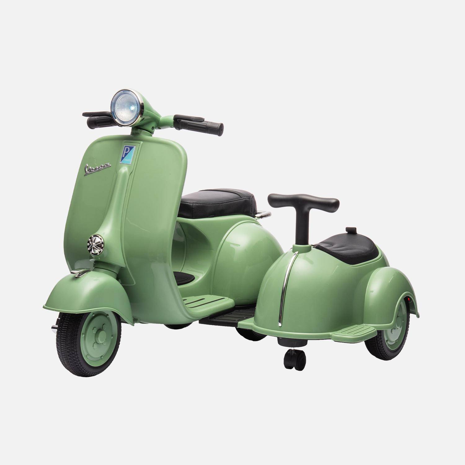 Elektrische kinderscooter, Vespa 12V, groen, 1 zitplaats met zijspan Photo3