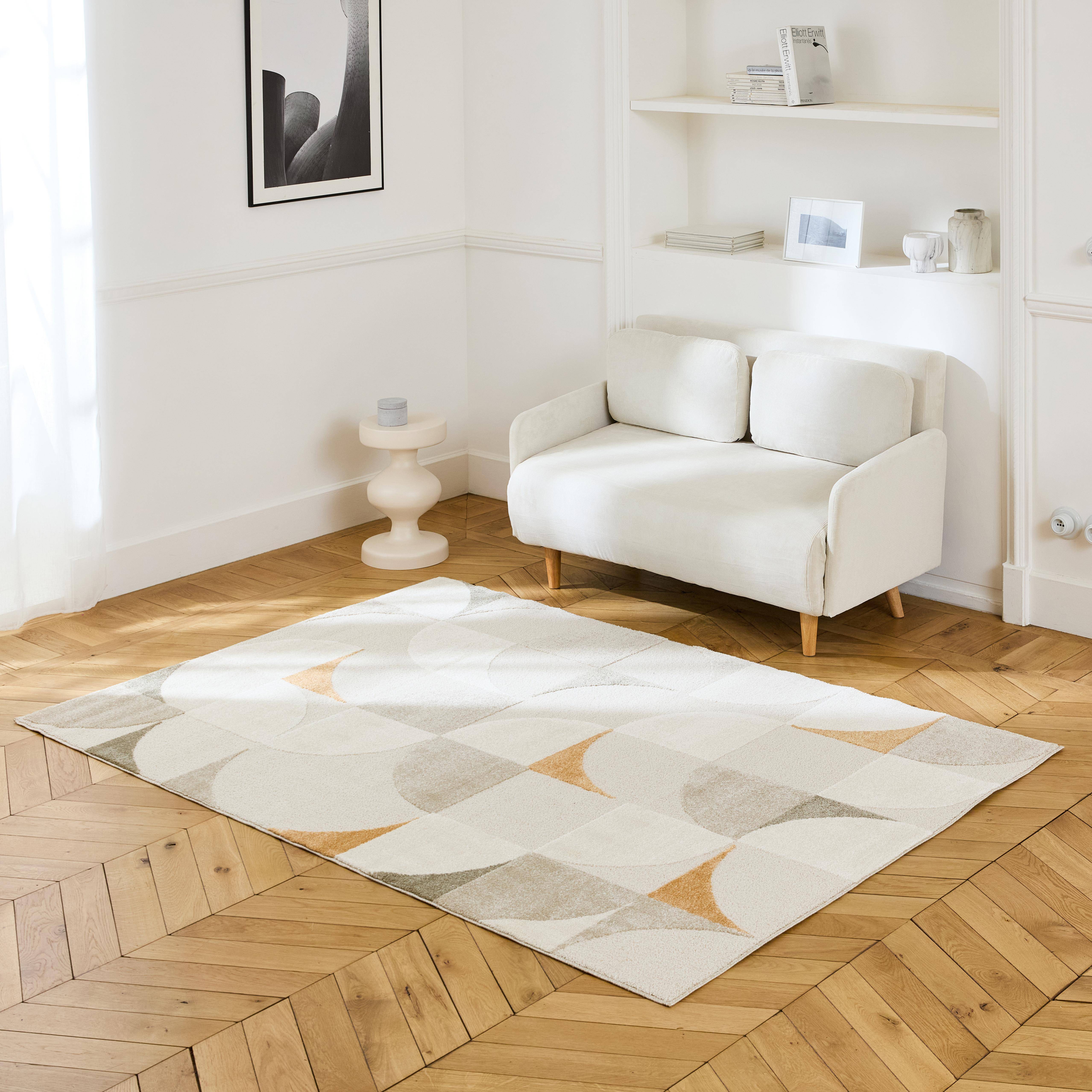 Indoor-Teppich mit Retro-Muster Kurzflor cremefarben 80 x 150cm - Jon Photo1