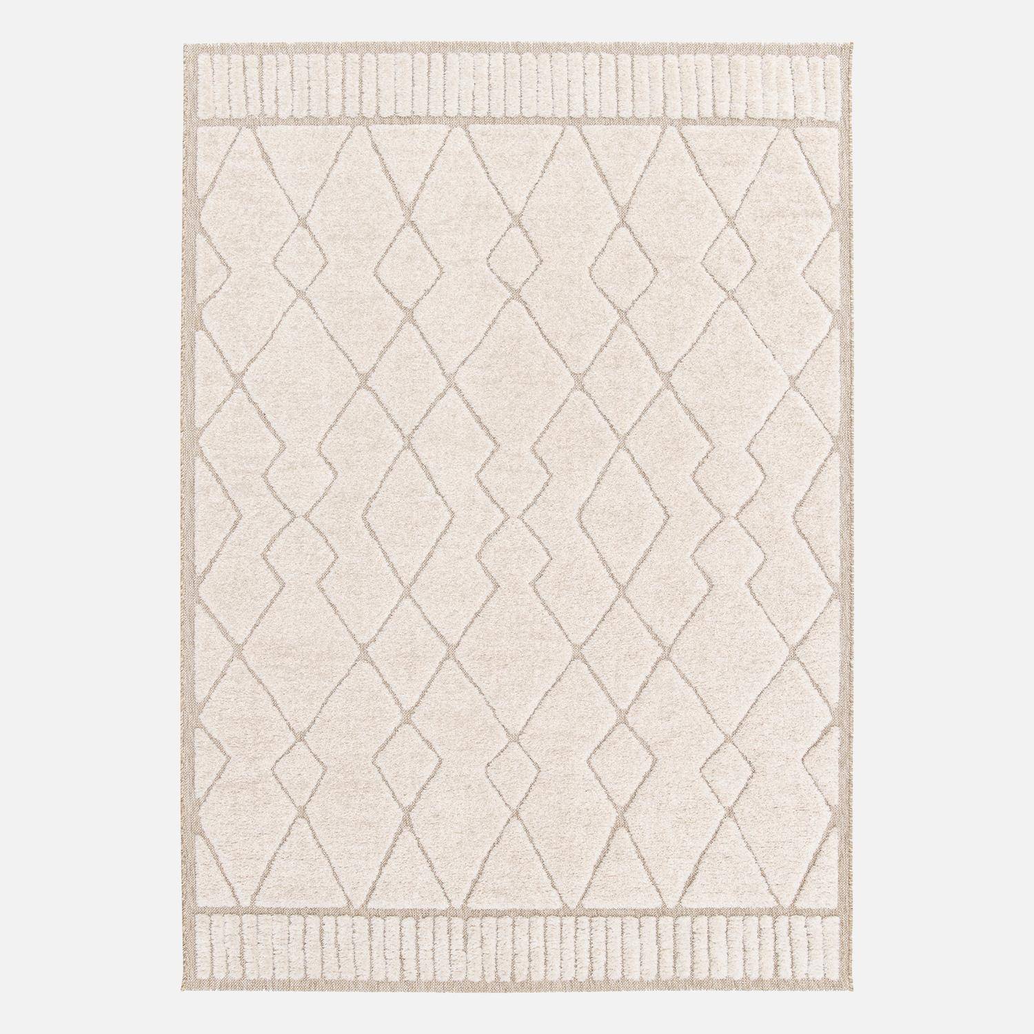 Tapis intérieur motif ethnique berbère 120x170cm poils ras, beige et crème  Photo1