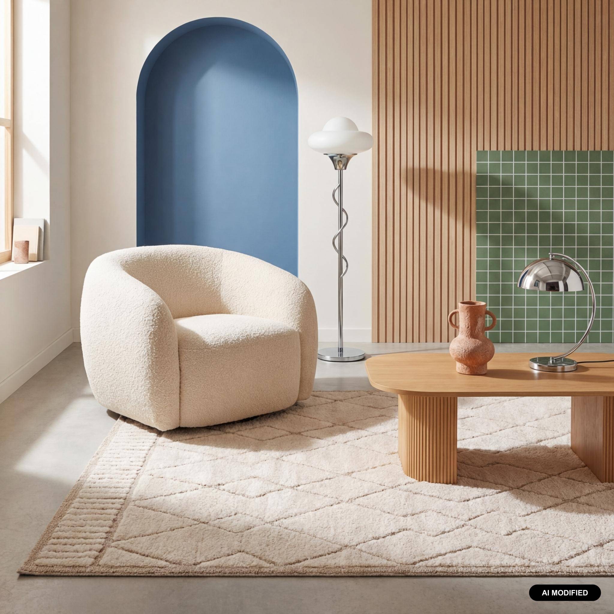 Tapis intérieur motif ethnique berbère 120x170cm poils ras, beige et crème ,sweeek,Photo1