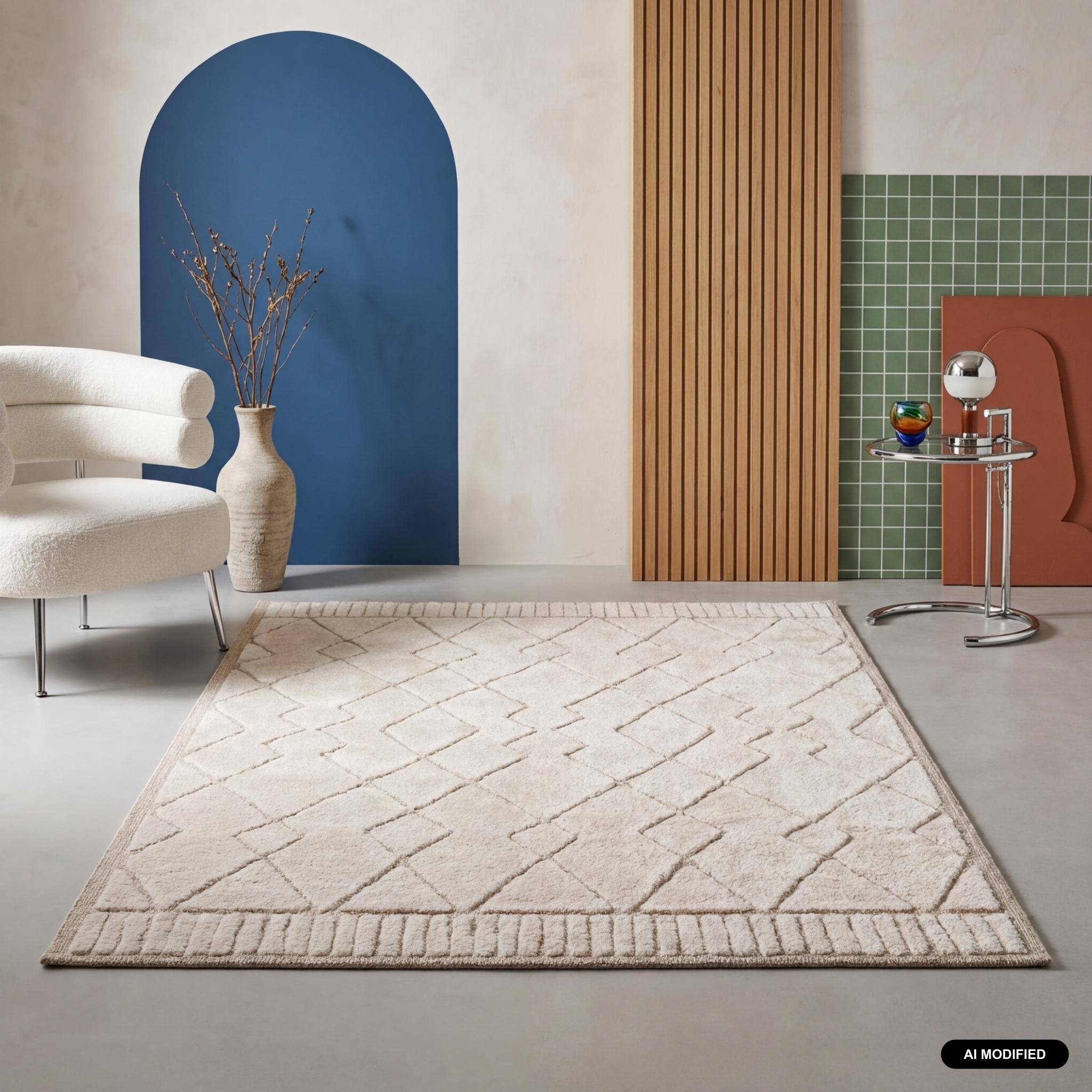 Tapis intérieur motif ethnique berbère 80x150cm poils ras, beige et crème ,sweeek,Photo1