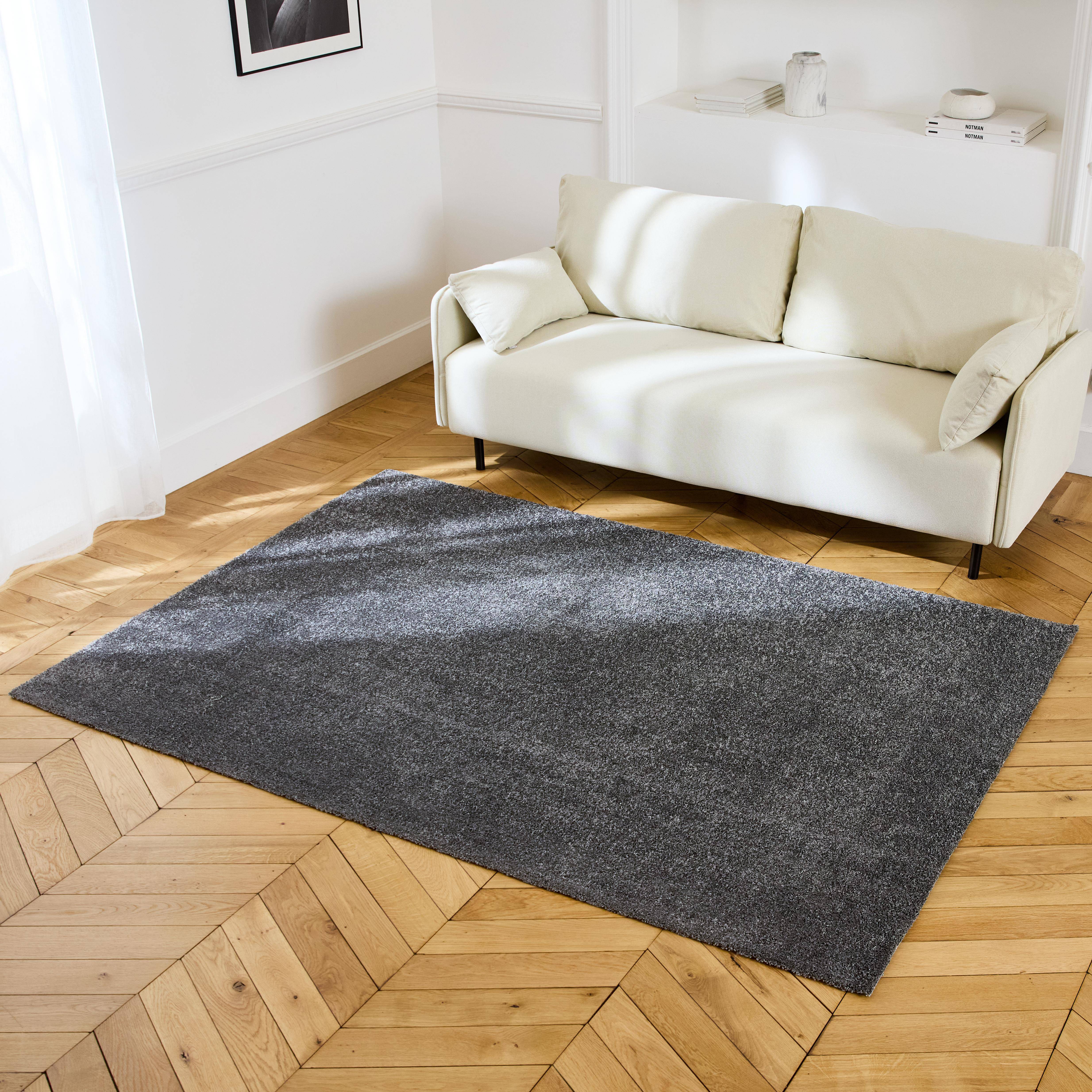 Tapis intérieur velours frisé gris anthracite, 200 x 290cm poil ras effet bouclette  Photo1