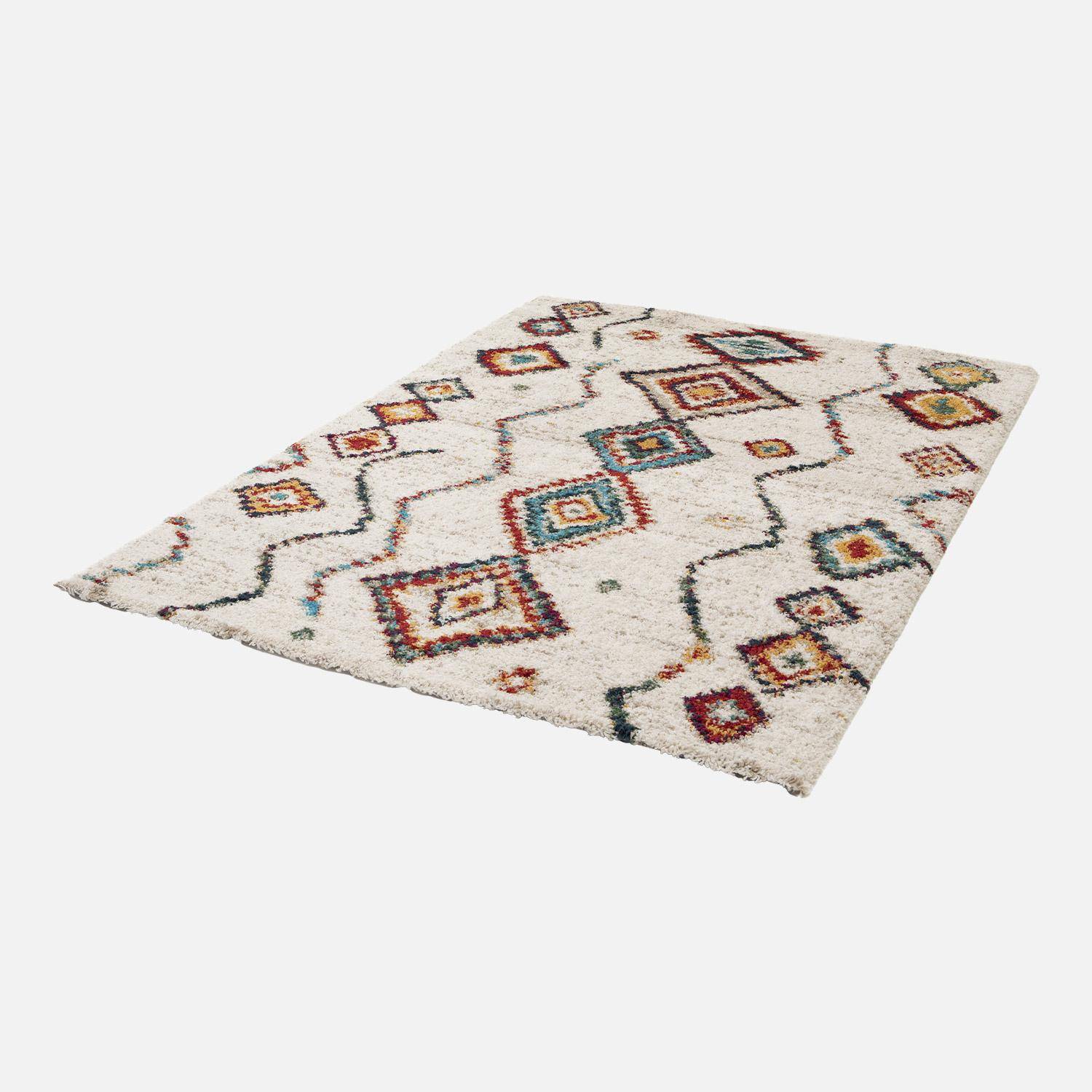 Tapis intérieur shaggy, style berbère, poils longs, crème et multicolore 120 x 170cm,sweeek,Photo4