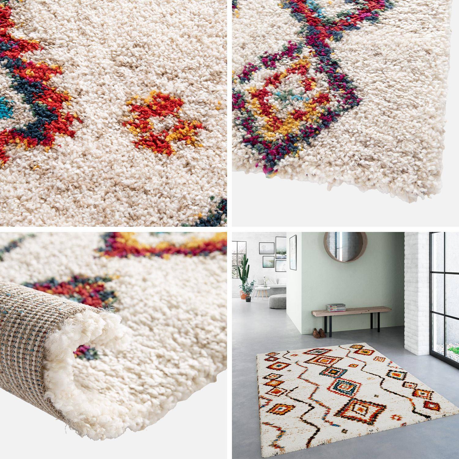 Interior shaggy carpet, cream and multicoloured, Maggie, 120 x 170 cm,sweeek,Photo2