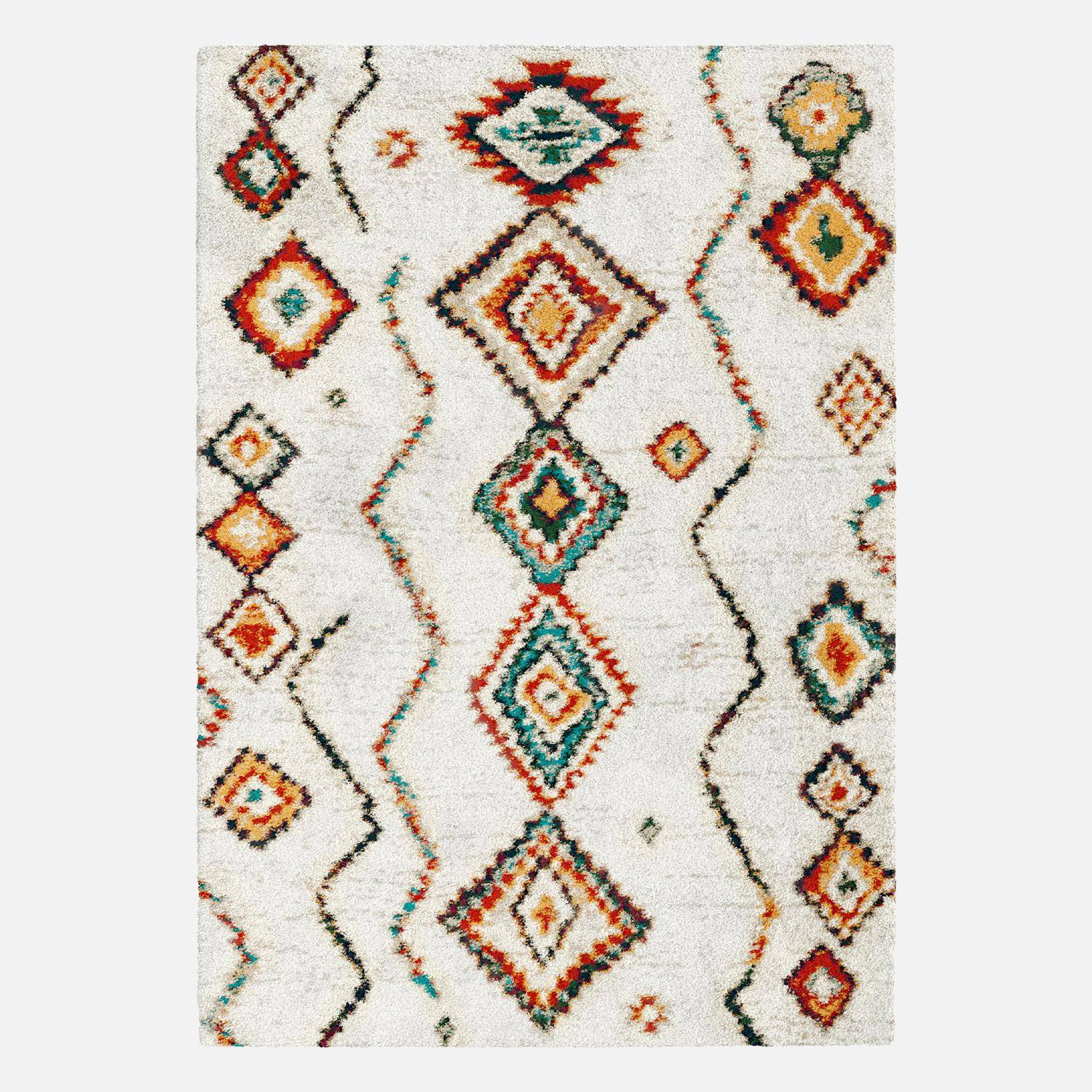Tappeto shaggy per interni, stile berbero, crema e multicolore, Maggie, 80 x 150 cm,sweeek,Photo2
