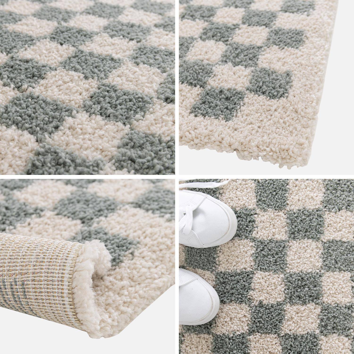 Tapis intérieur shaggy poils longs 120x170cm damier bleu clair et crème  Photo2