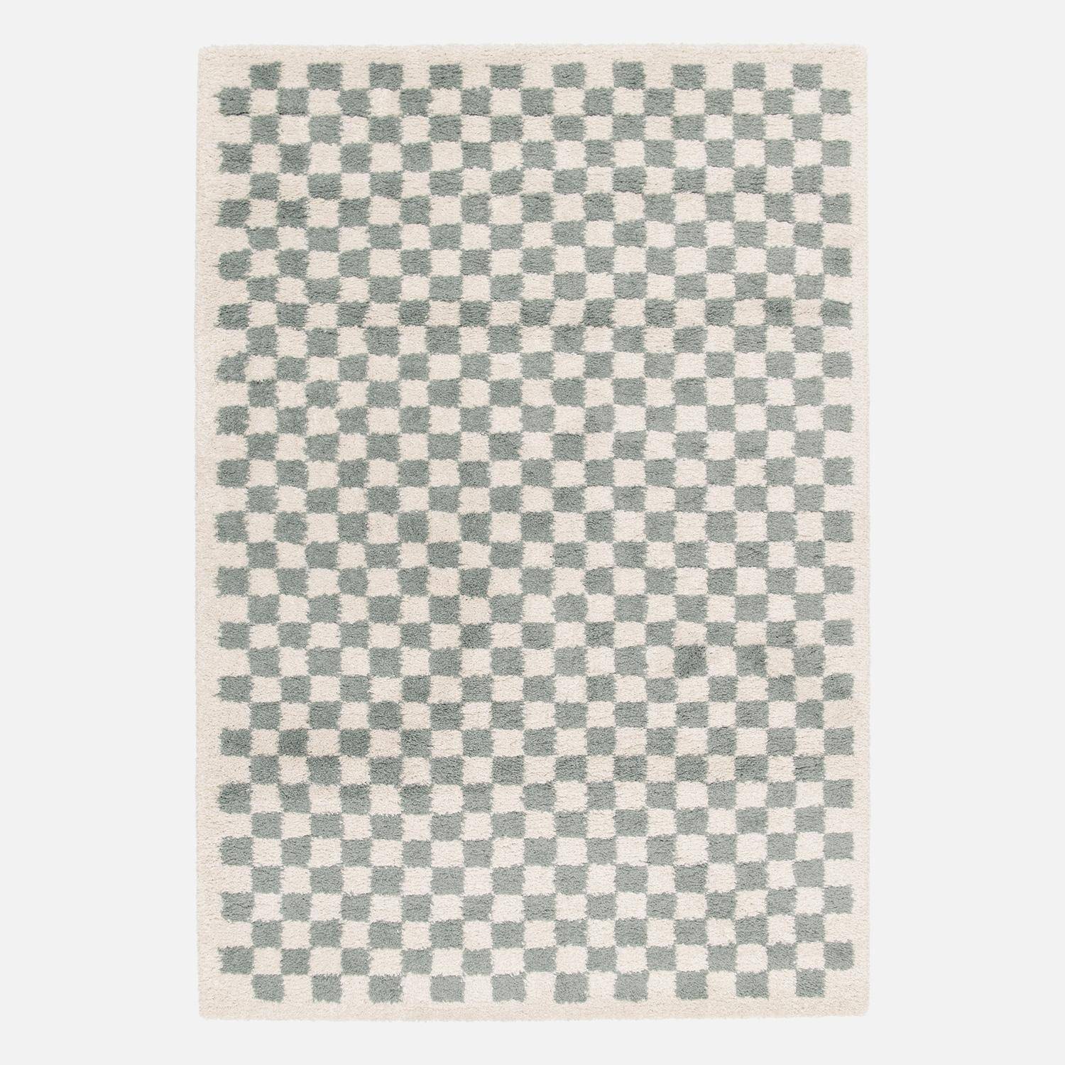 Light blue and cream checkerboard interior rug, Taylor, 160 x 230 cm Photo1