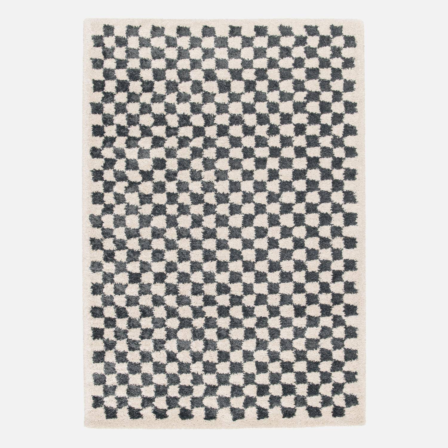 Dark blue and cream shaggy checkerboard interior carpet, Taylor, 160 x 230 cm Photo1