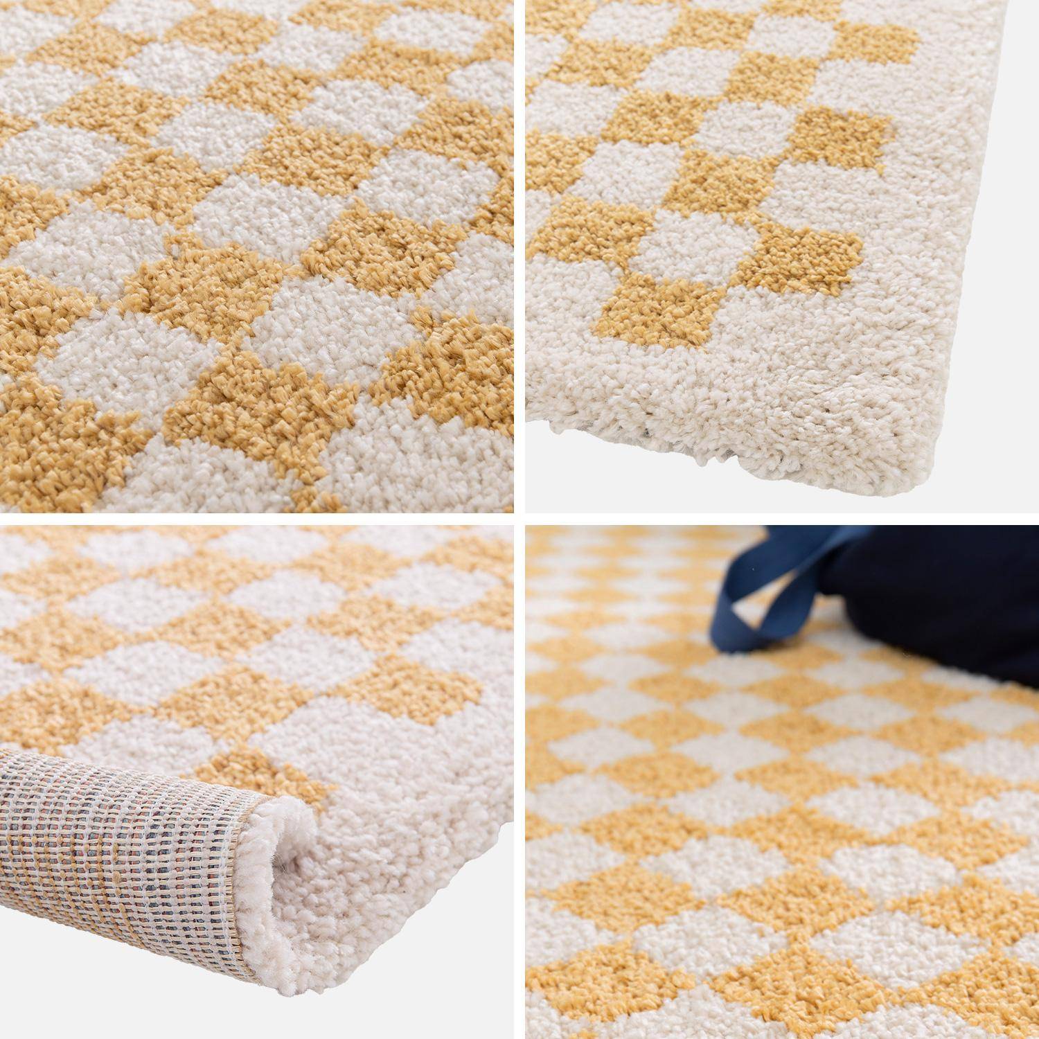 Interior checkerboard carpet in mustard yellow and cream, Taylor, 160 x 230 cm,sweeek,Photo2