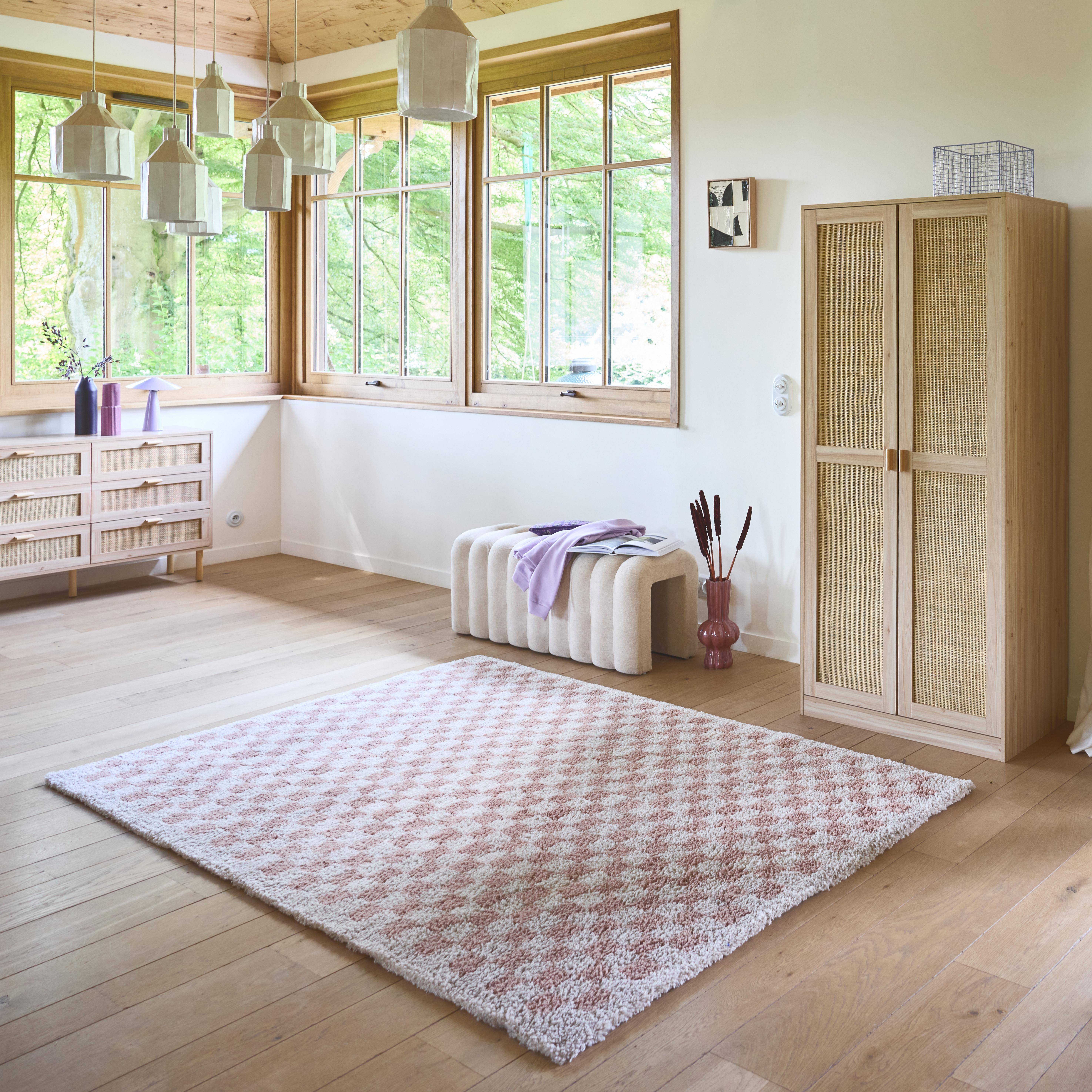 Indoor Teppich Shaggy Langflor 80x150 cm Schachbrettmuster altrosa und cremefarben - Taylor Photo1