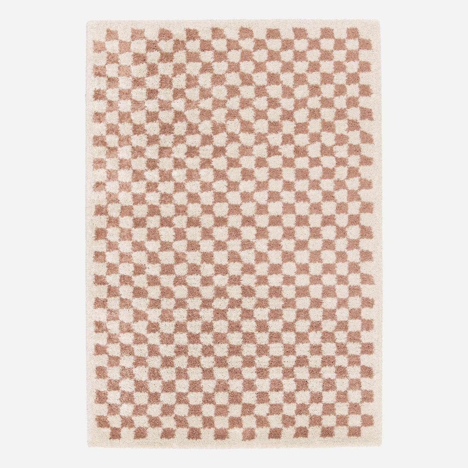 Indoor Teppich Shaggy Langflor 80x150 cm Schachbrettmuster altrosa und cremefarben - Taylor Photo4