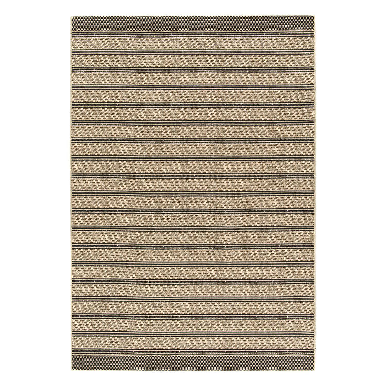 Tapis intérieur/extérieur beige à rayures noires sur fond effet jute, 120 x 170cm stabilisé aux UV  Photo3