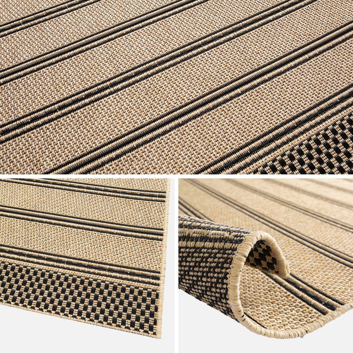 Indoor / Outdoor beiger Teppich schwarze Streifen Hintergrund in Jute-Optik, 200x290 cm - Hilary Photo4