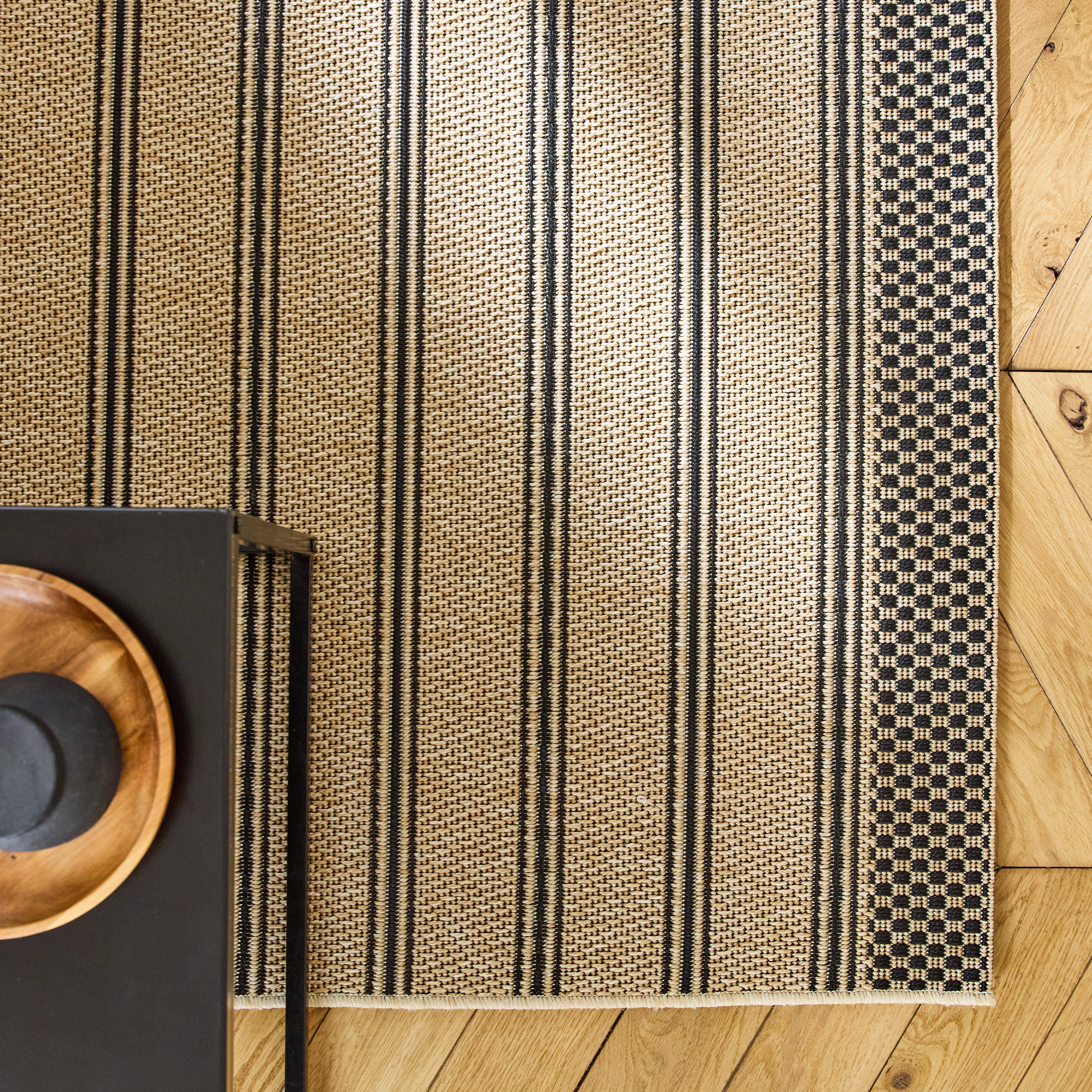 Indoor / Outdoor beiger Teppich schwarze Streifen Hintergrund in Jute-Optik, 200x290 cm - Hilary Photo2
