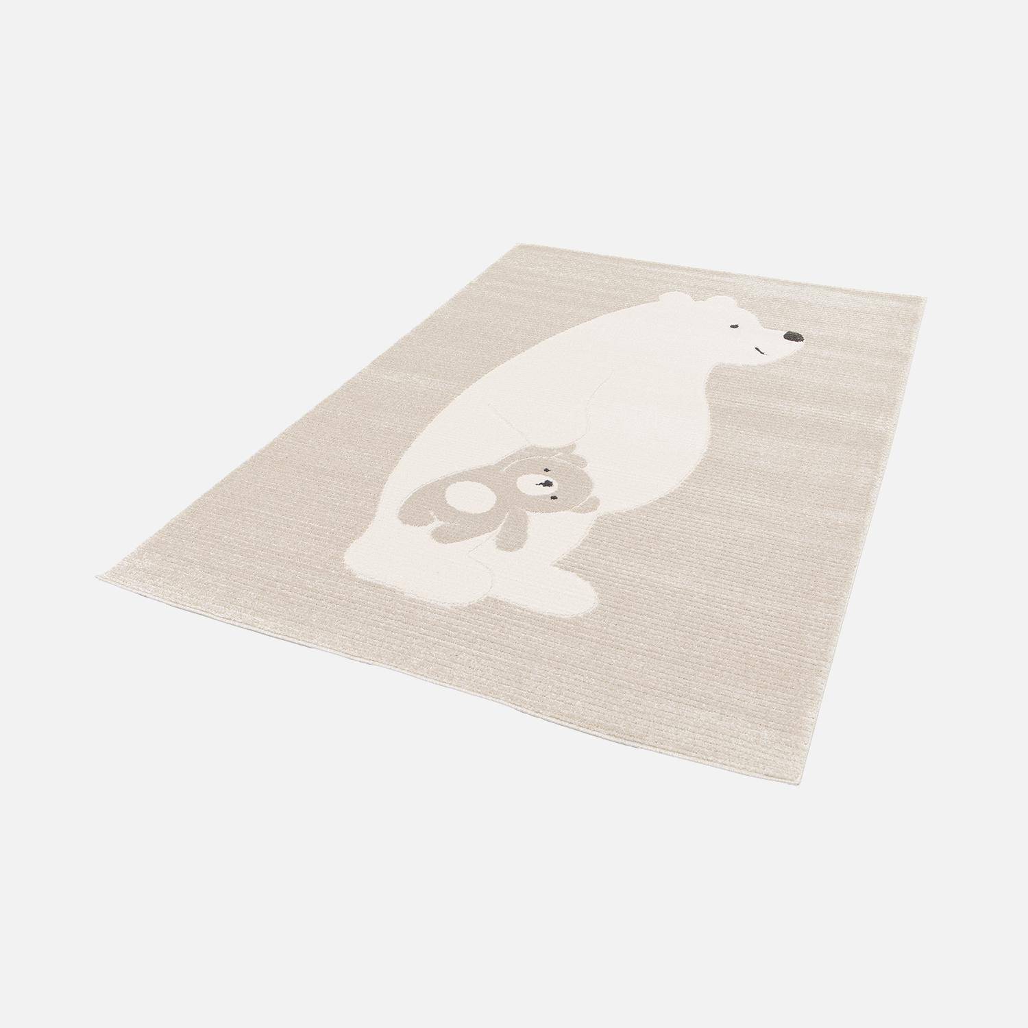 Tapis enfant beige / crème, tapis intérieur oursons, poils ras  Photo2