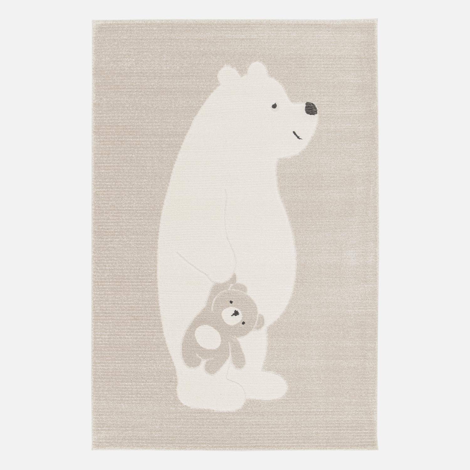 Tapis enfant beige / crème, tapis intérieur oursons, poils ras ,sweeek,Photo1