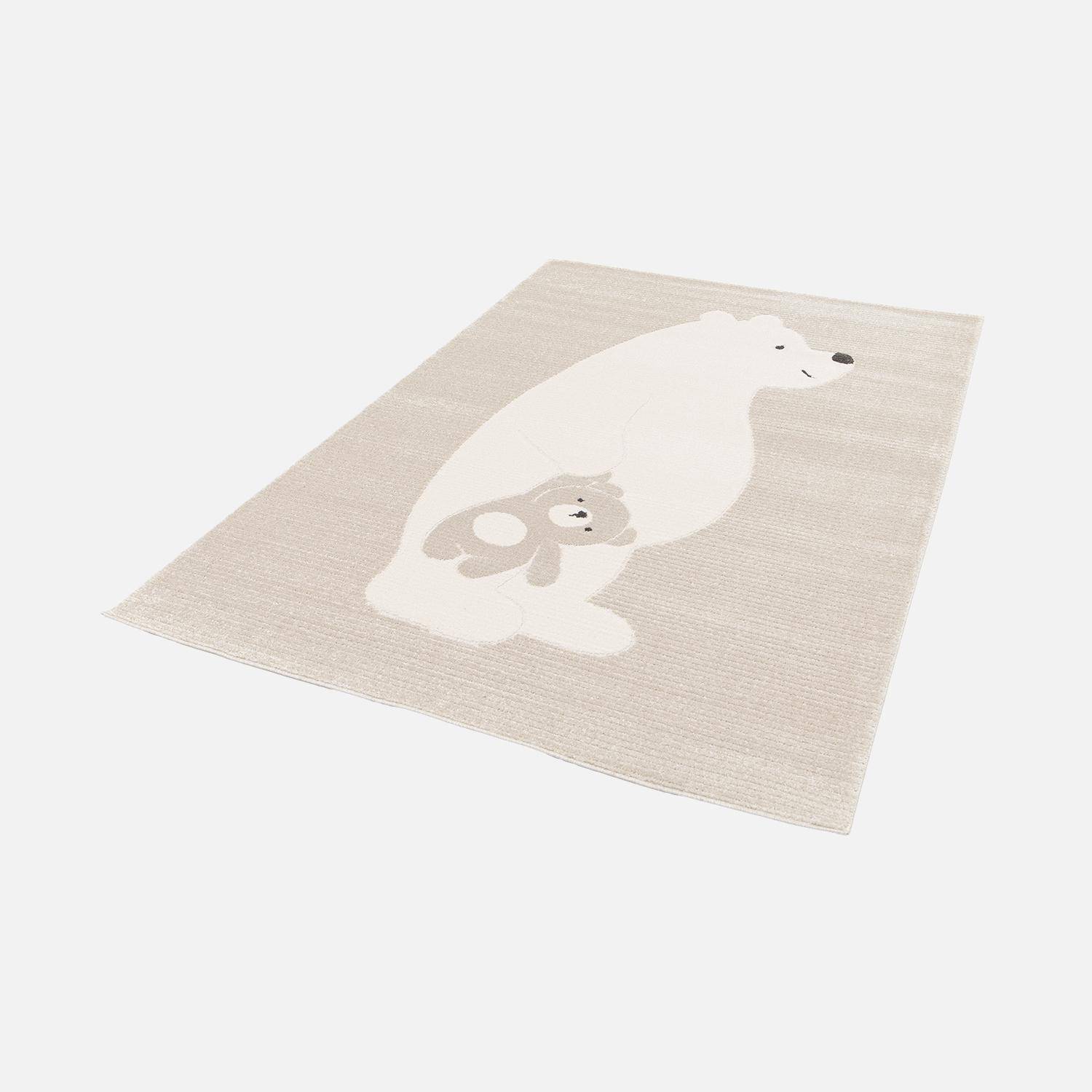 Tapis enfant beige / crème 80 x 150cm, tapis intérieur oursons, poils ras  Photo6