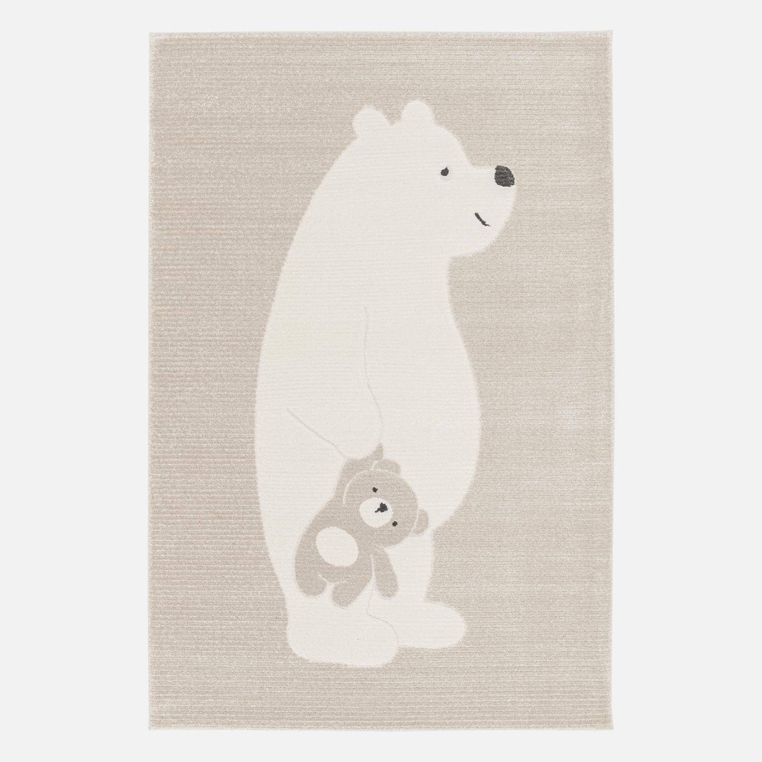 Tapis enfant beige / crème 80 x 150cm, tapis intérieur oursons, poils ras  Photo4