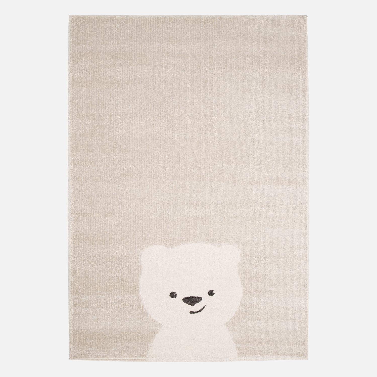 Tapis enfant 120 x 170cm Beige / Crème, petit ourson, poil ras, tapis frisé très doux  Photo4