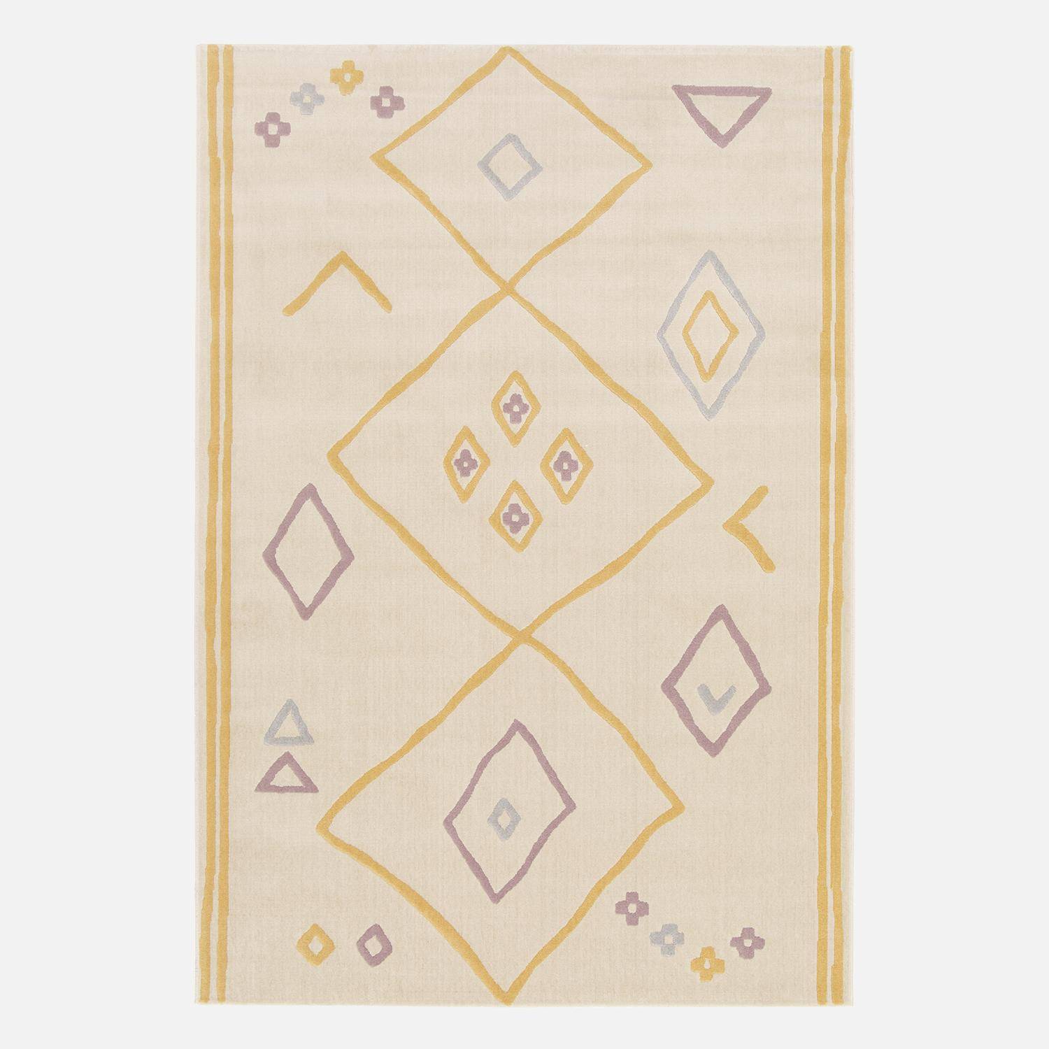 Tapis enfant berbère 120 x 170cm tapis intérieur crème et multicolore, poil ras  Photo1