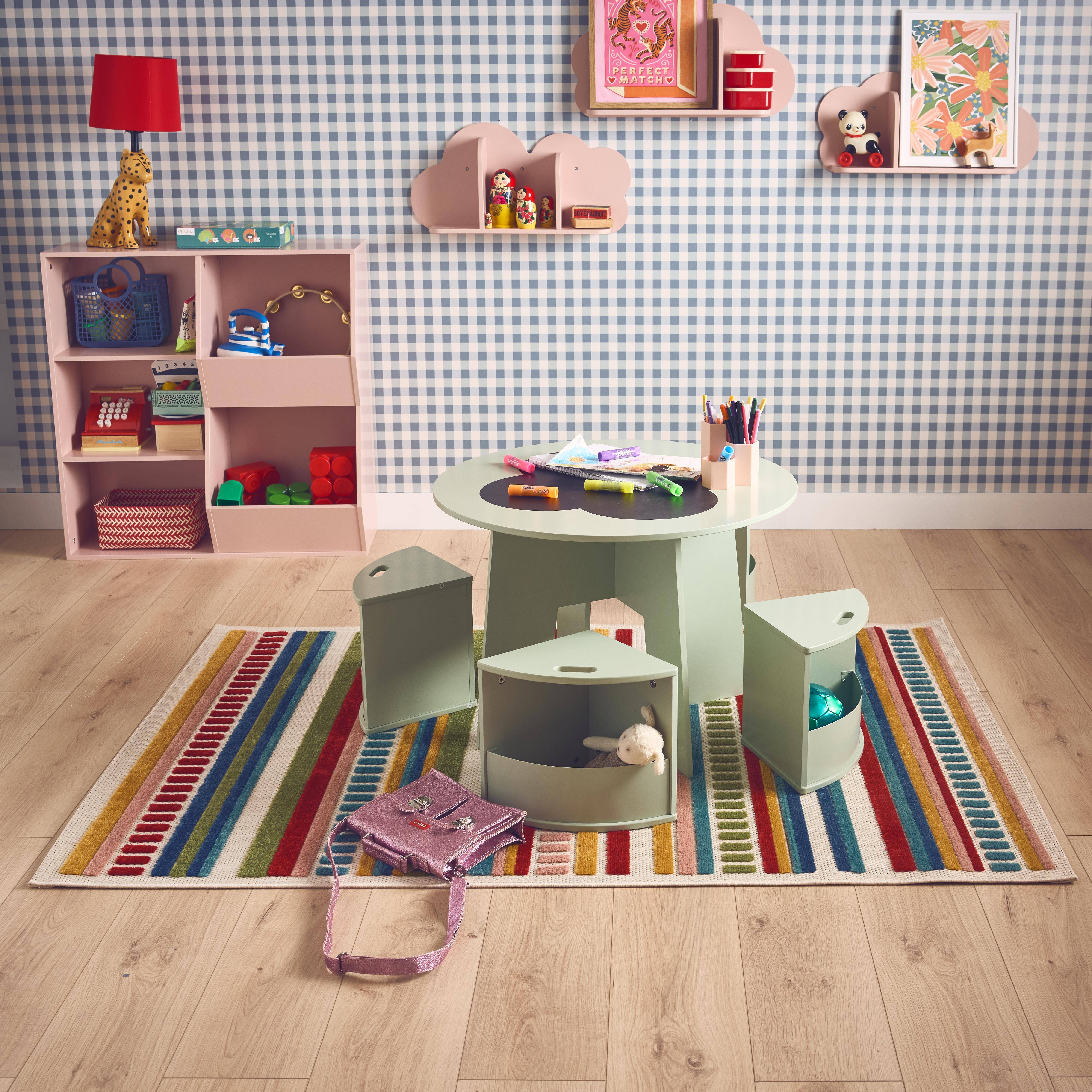 Tapis enfant à rayures 80 x 150cm, tapis intérieur multicolore poil ras  Photo2