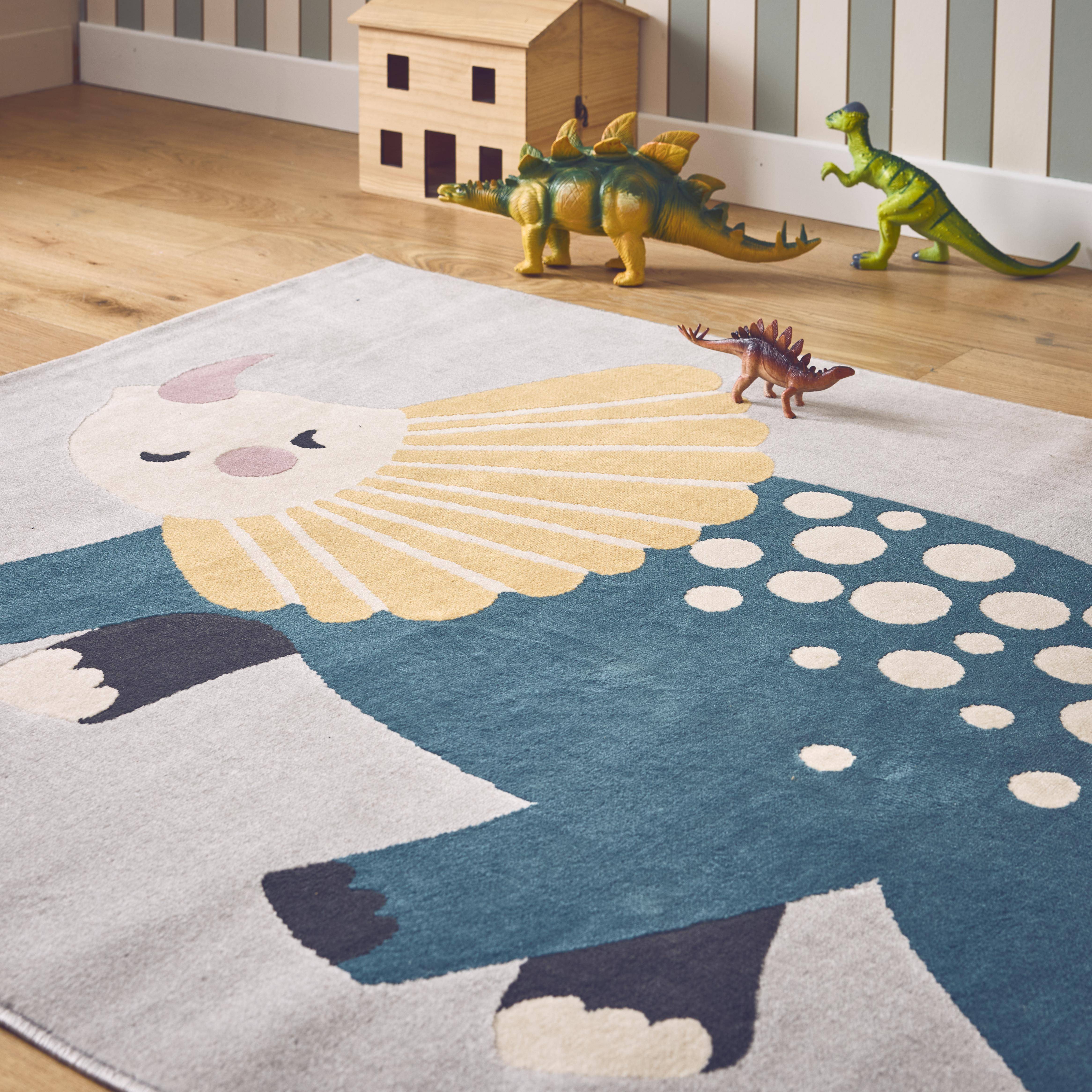 Tapis enfant dinosaure, tapis intérieur gris clair poils ras 120 x 170cm Photo2