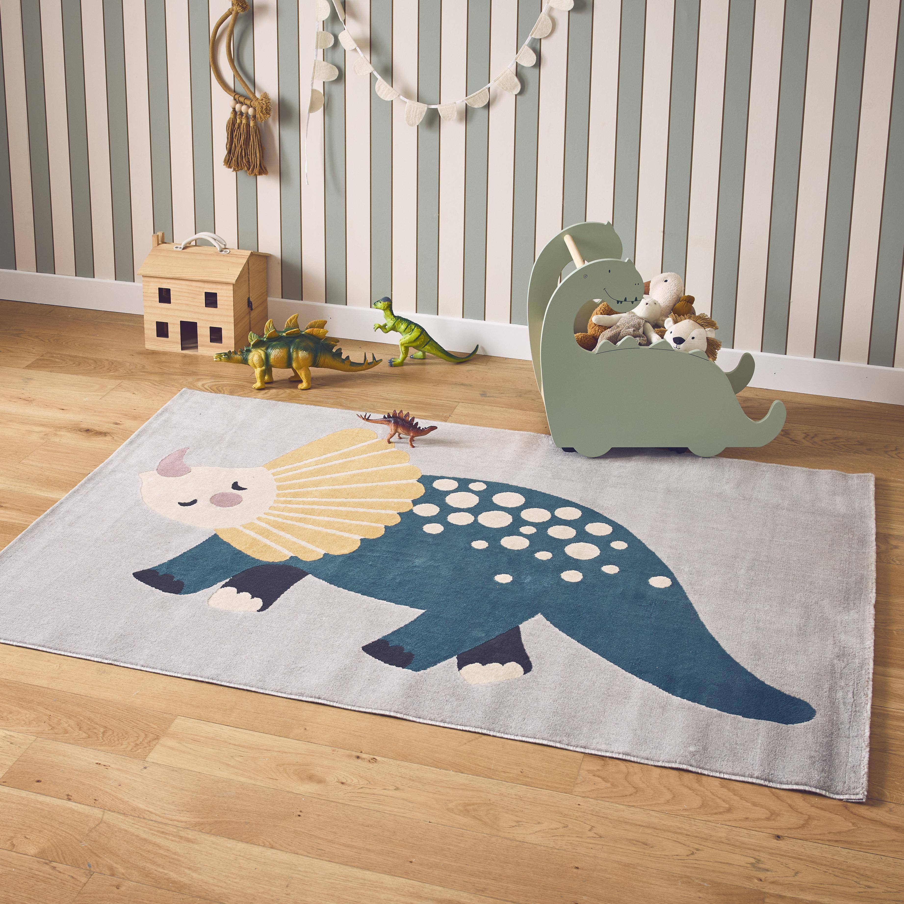 Tapis enfant dinosaure, tapis intérieur gris clair poils ras 120 x 170cm,sweeek,Photo1