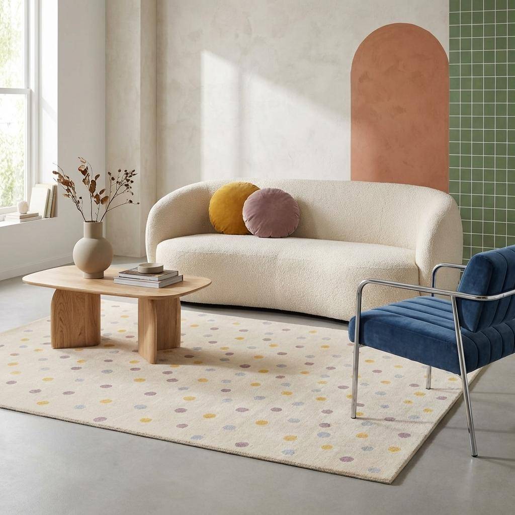 Children's rug with large colourful polka dots, Hanna, Cream, 170x120 cm,sweeek,Photo1