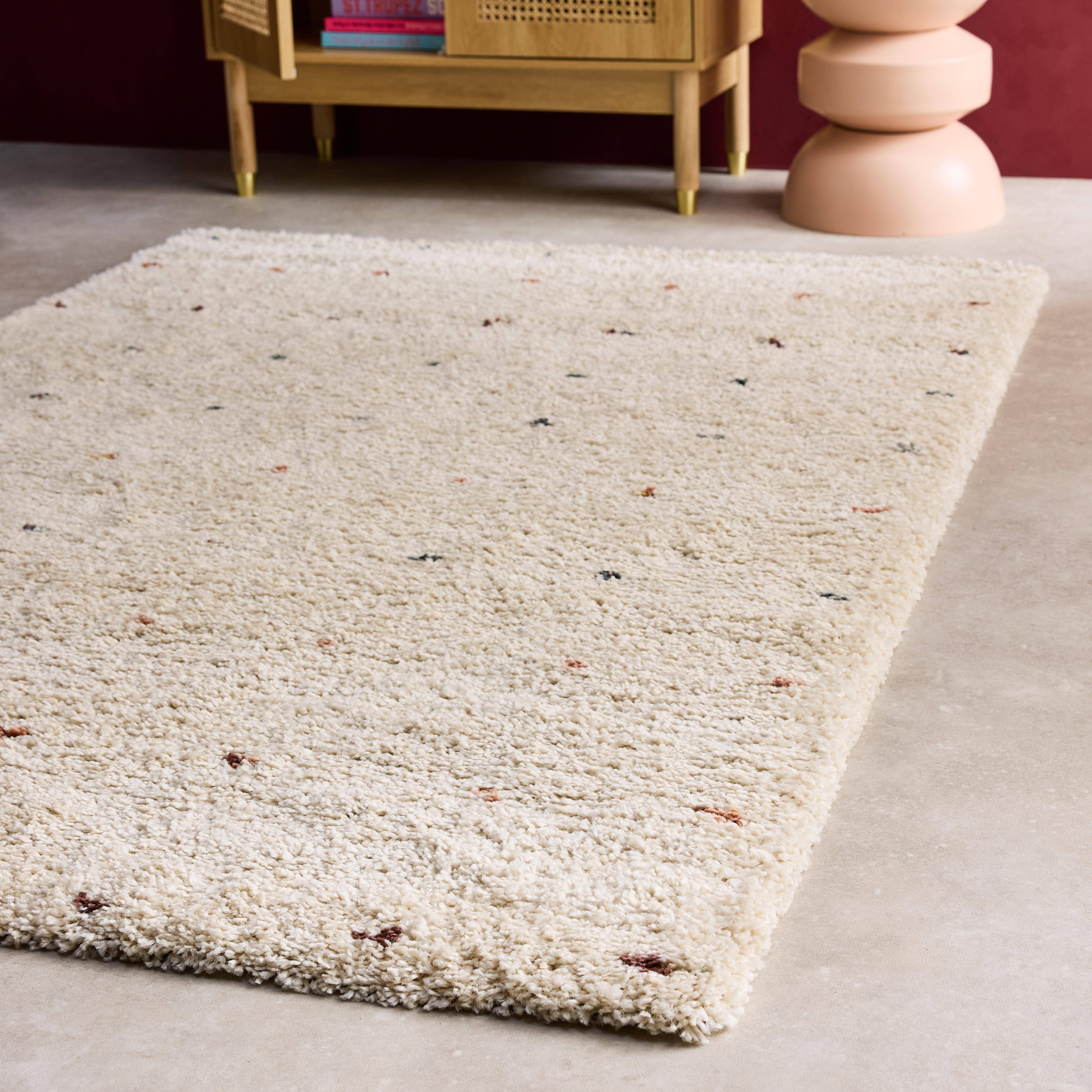 Tapis enfant à petits pois 120x170cm tapis intérieur crème et multicolore, poils longs shaggy  Photo2