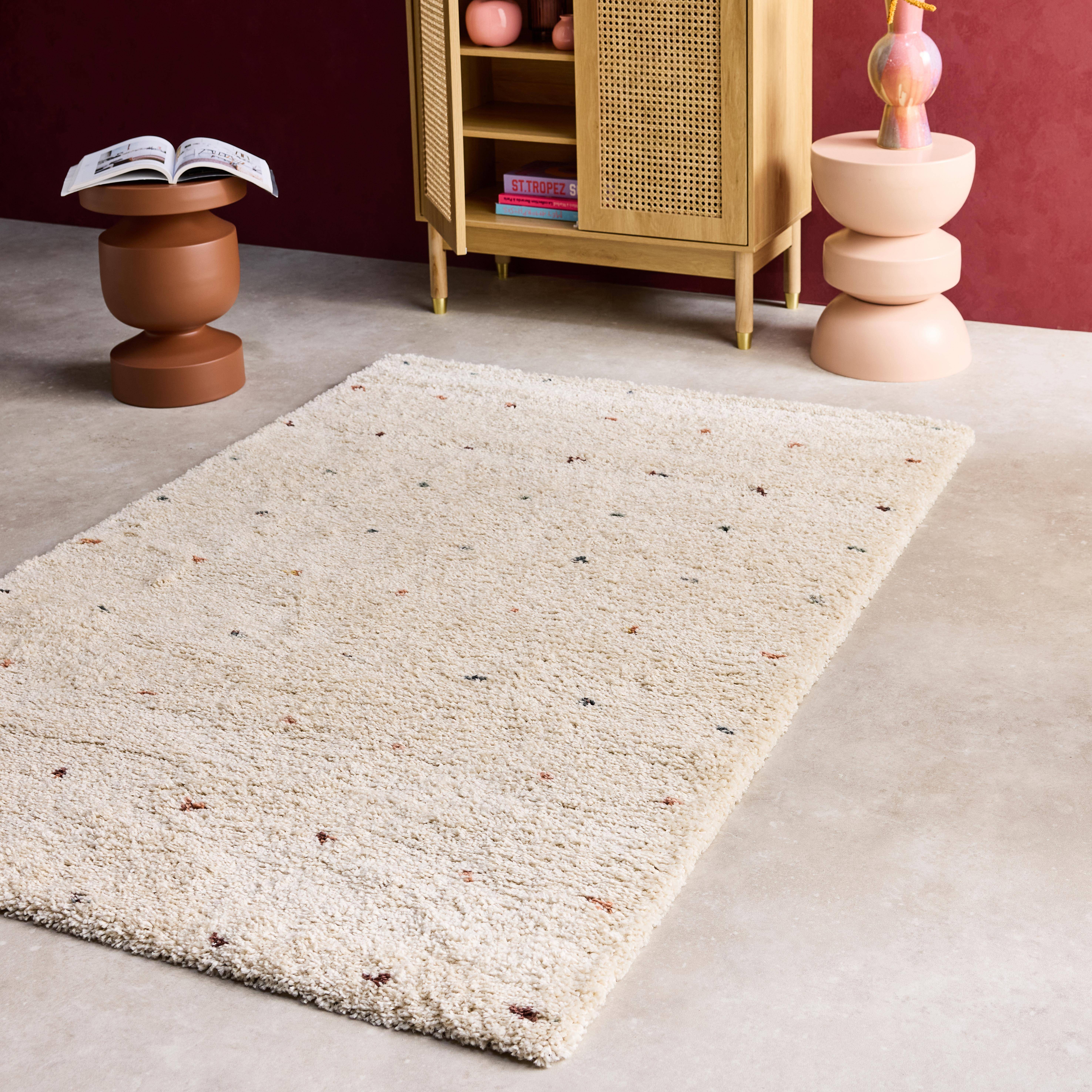 Tapis enfant à petits pois 120x170cm tapis intérieur crème et multicolore, poils longs shaggy  Photo1