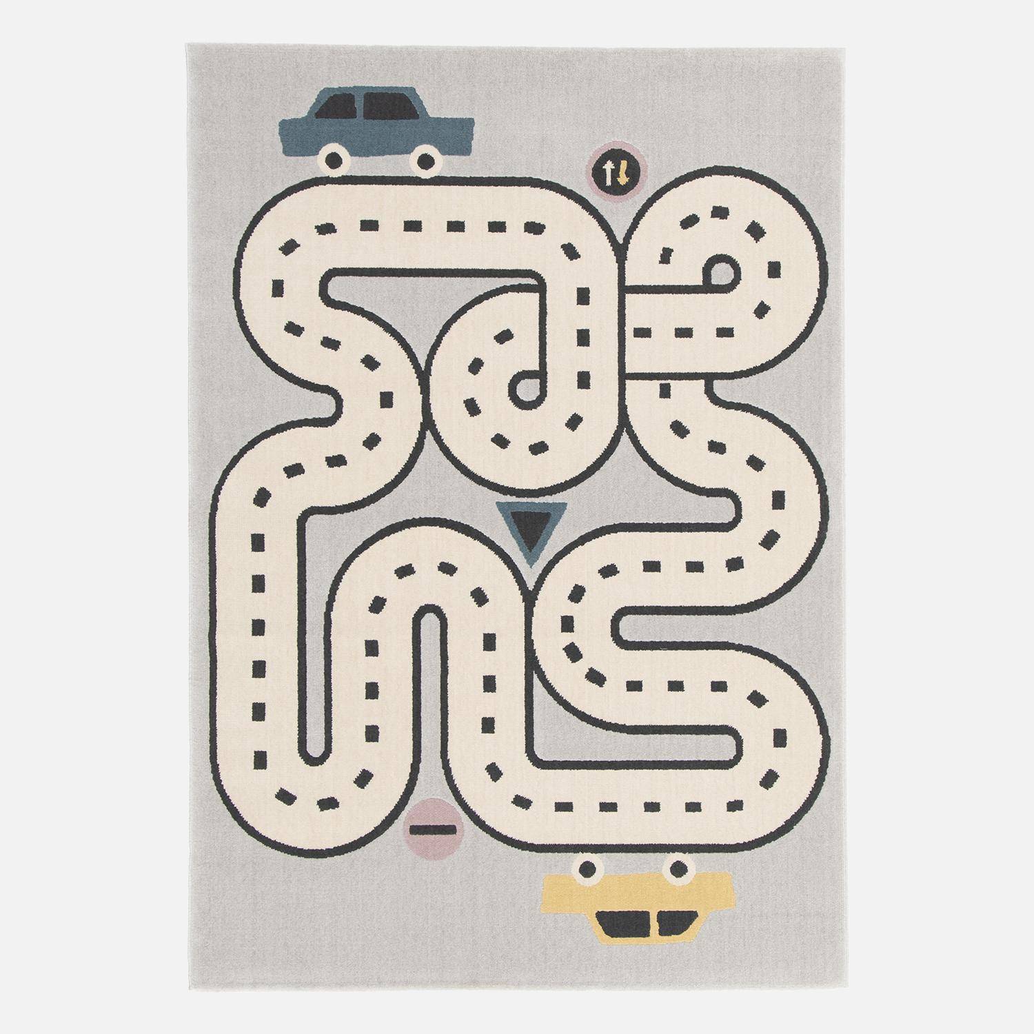 Tapis enfant circuit de voiture gris clair poils ras 120 x 170cm,sweeek,Photo1