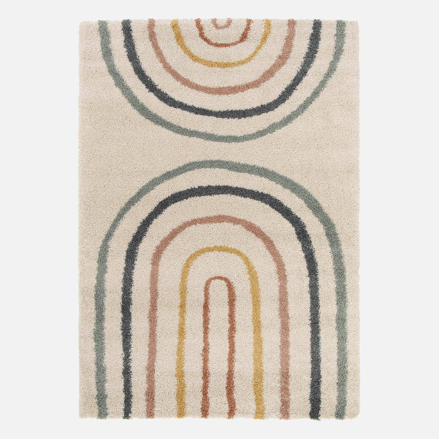 Tapis enfant arc-en-ciel 120x170cm, tapis intérieur crème et multicolore, poils longs shaggy  Photo4