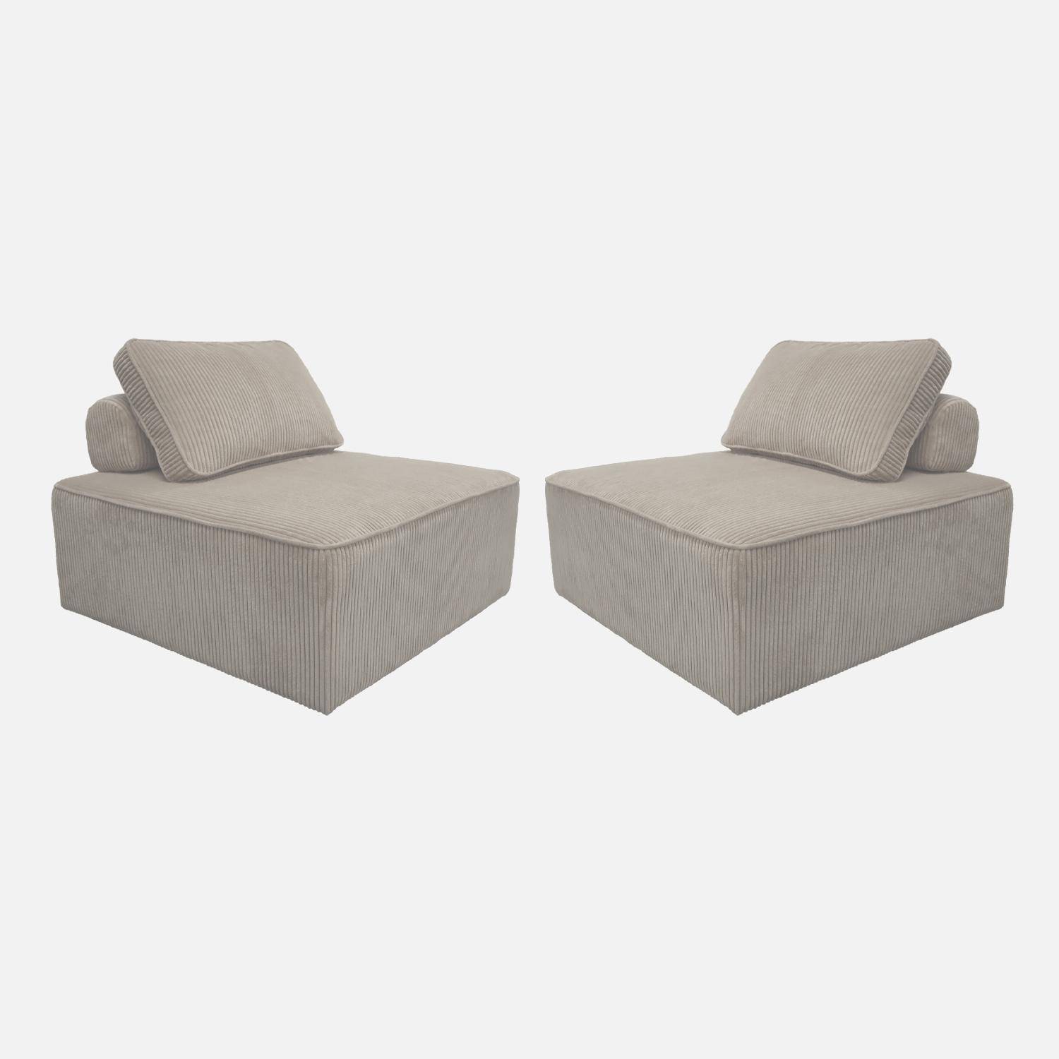 Lot de 2 chauffeuses  pour canapé modulable velours côtelé gris clair avec un coussin  Photo4