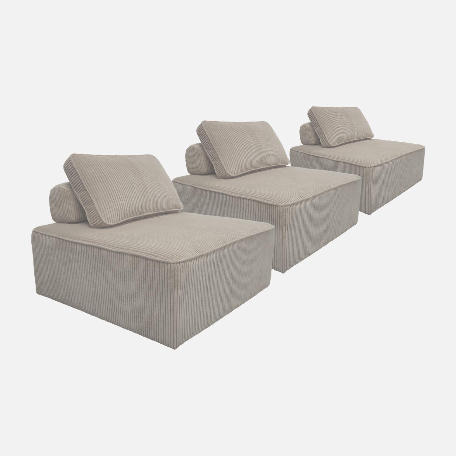 Lot de 3 chauffeuses pour canapé modulables velours côtelé gris clair avec un coussin  Photo4