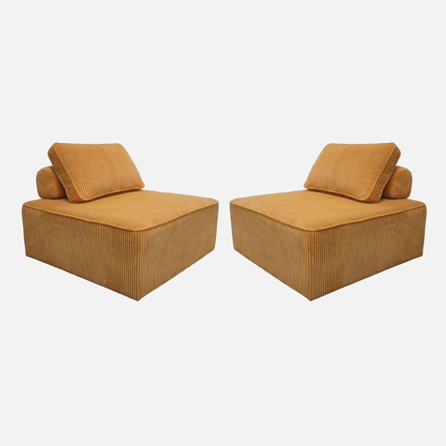 Set van 2 gele ribfluwelen modulaire sofa's met kussen Photo4