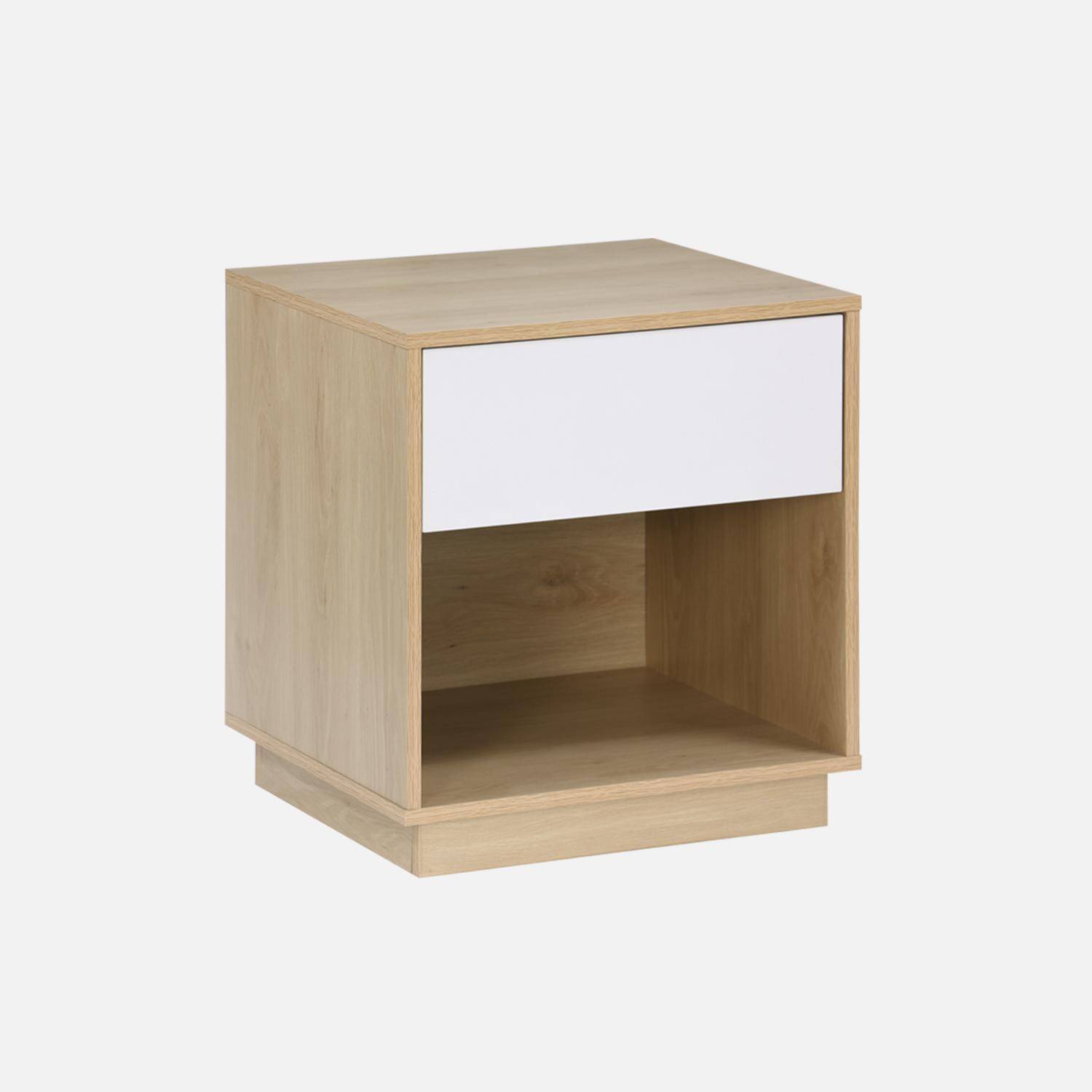 Table de chevet 1 tiroir 1 niche effet bois bicolore  Photo3