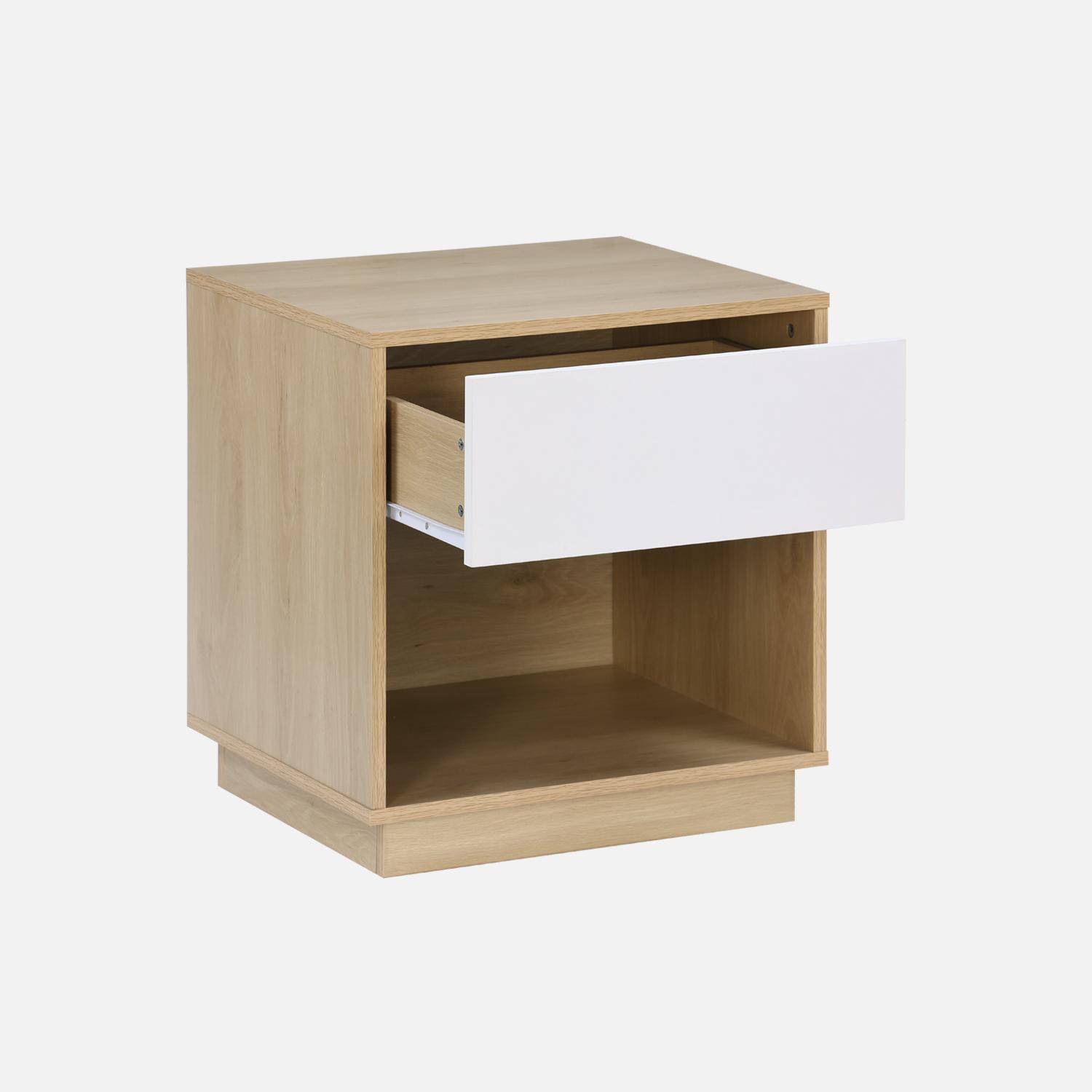 Table de chevet 1 tiroir 1 niche effet bois bicolore  Photo4