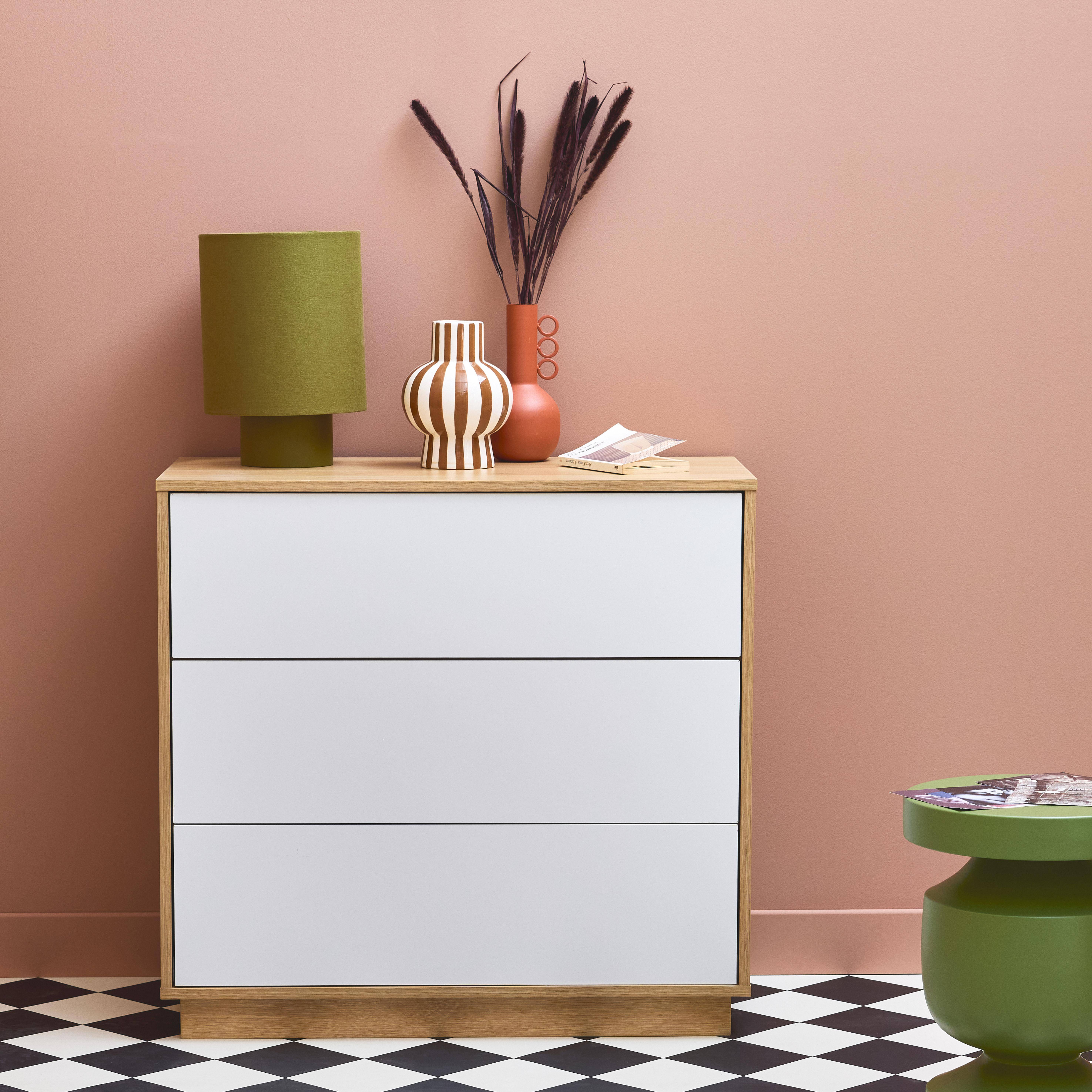 Commode de rangement 3 tiroirs effet bois bicolore  Photo1