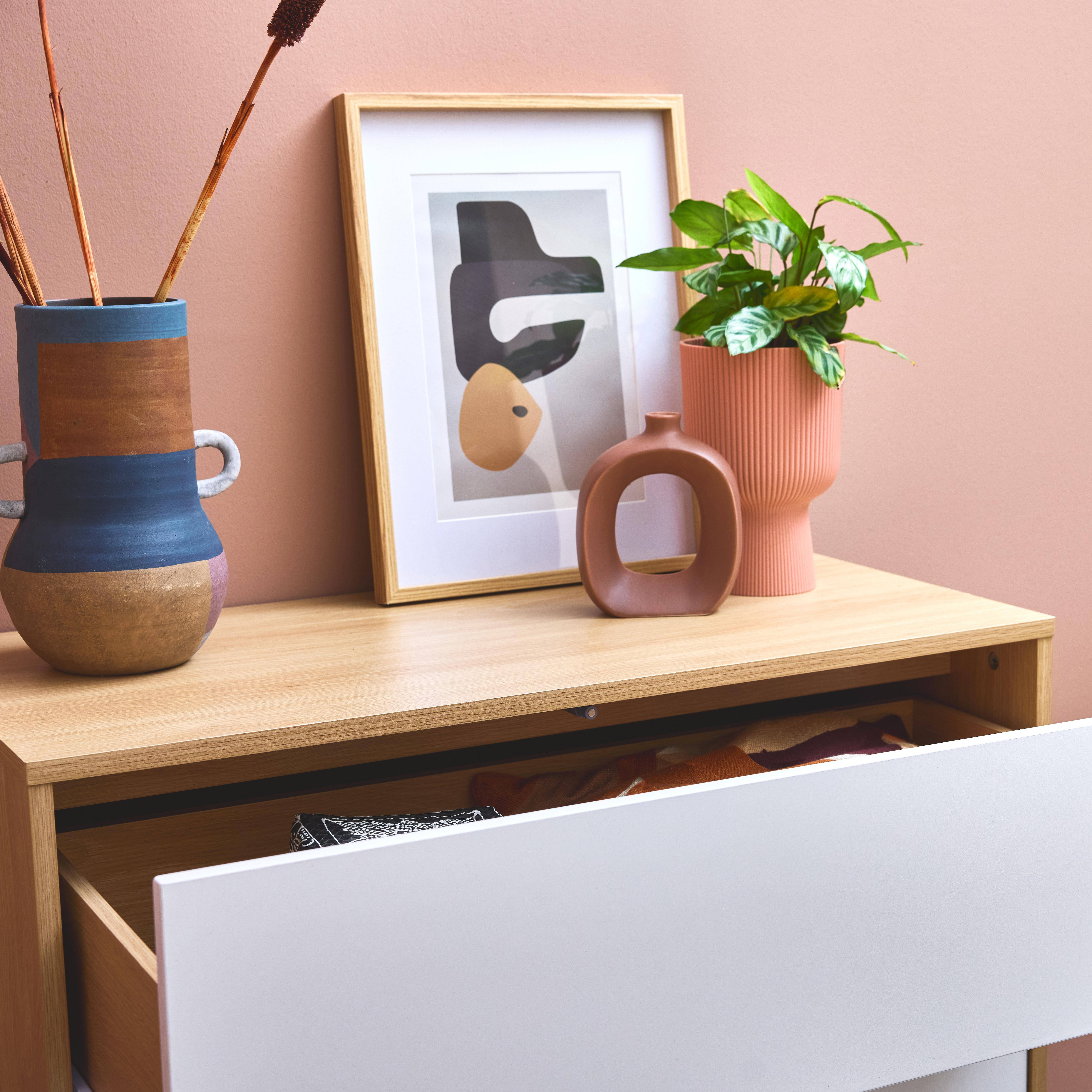4-drawer chest in bicolour wood-effect, Liam, White and Natural, 80x40x99 cm Photo2