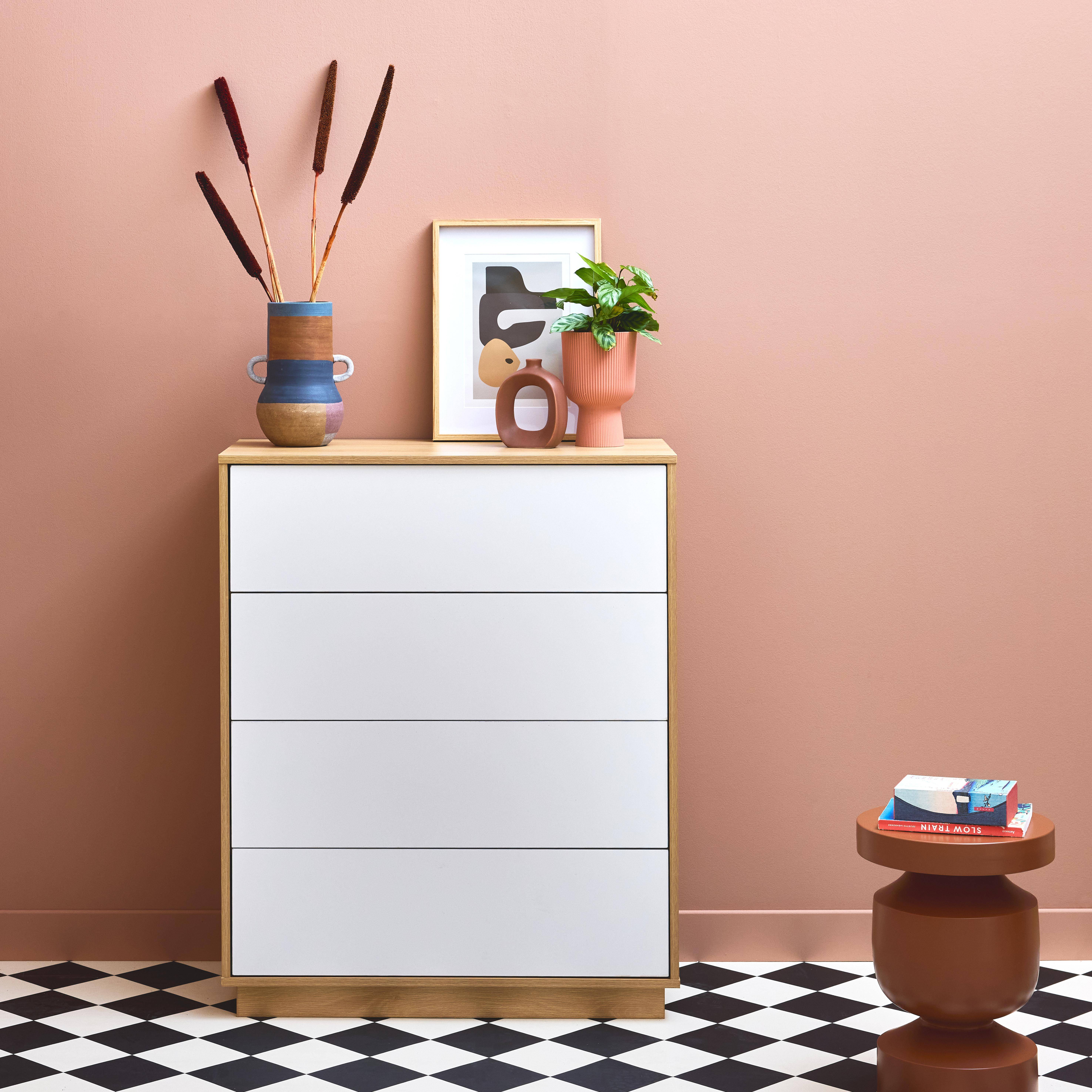 4-drawer chest in bicolour wood-effect, Liam, White and Natural, 80x40x99 cm Photo1