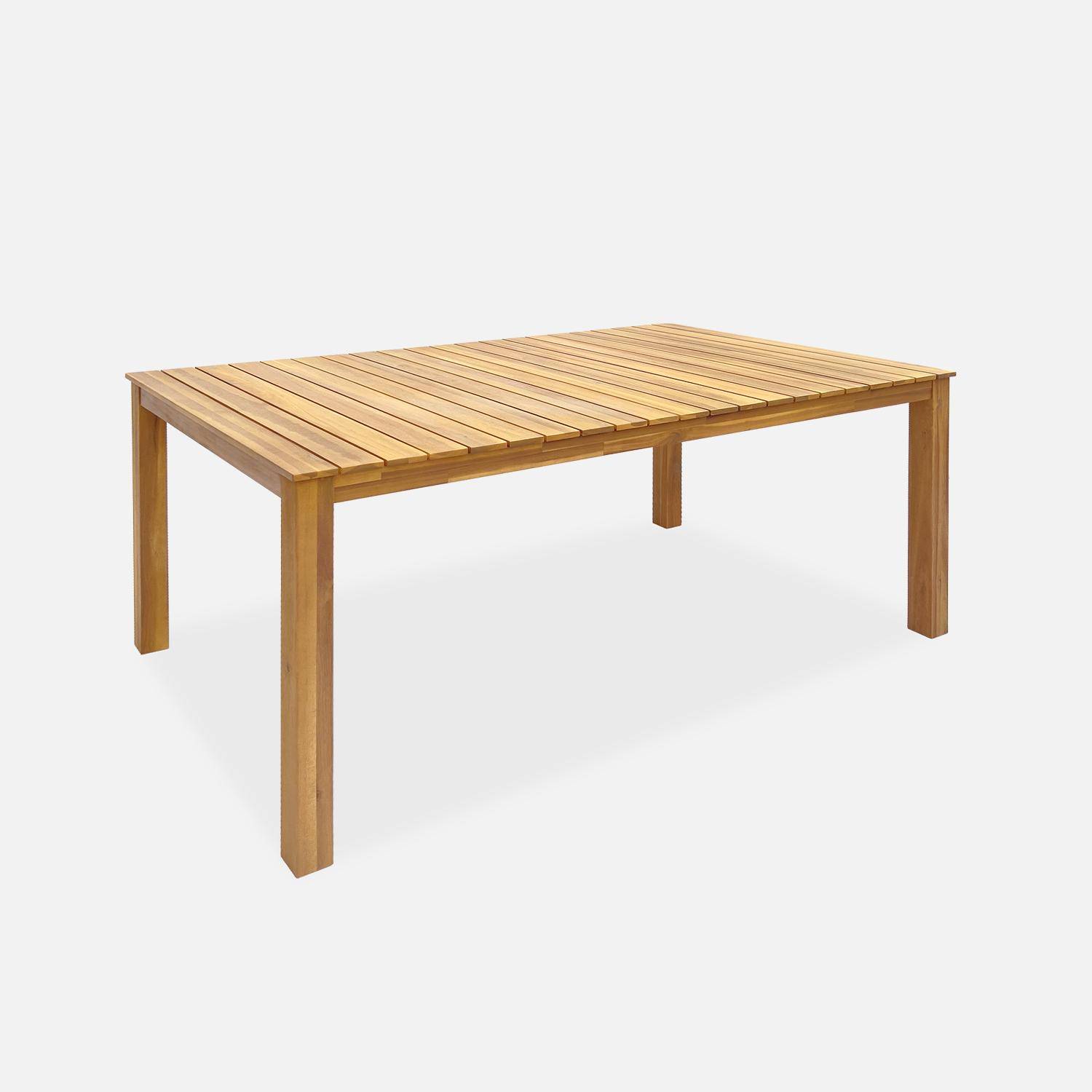 Table intérieur / extérieur bois d'acacia + banc 3 places + 3 chaises en métal noir Photo2