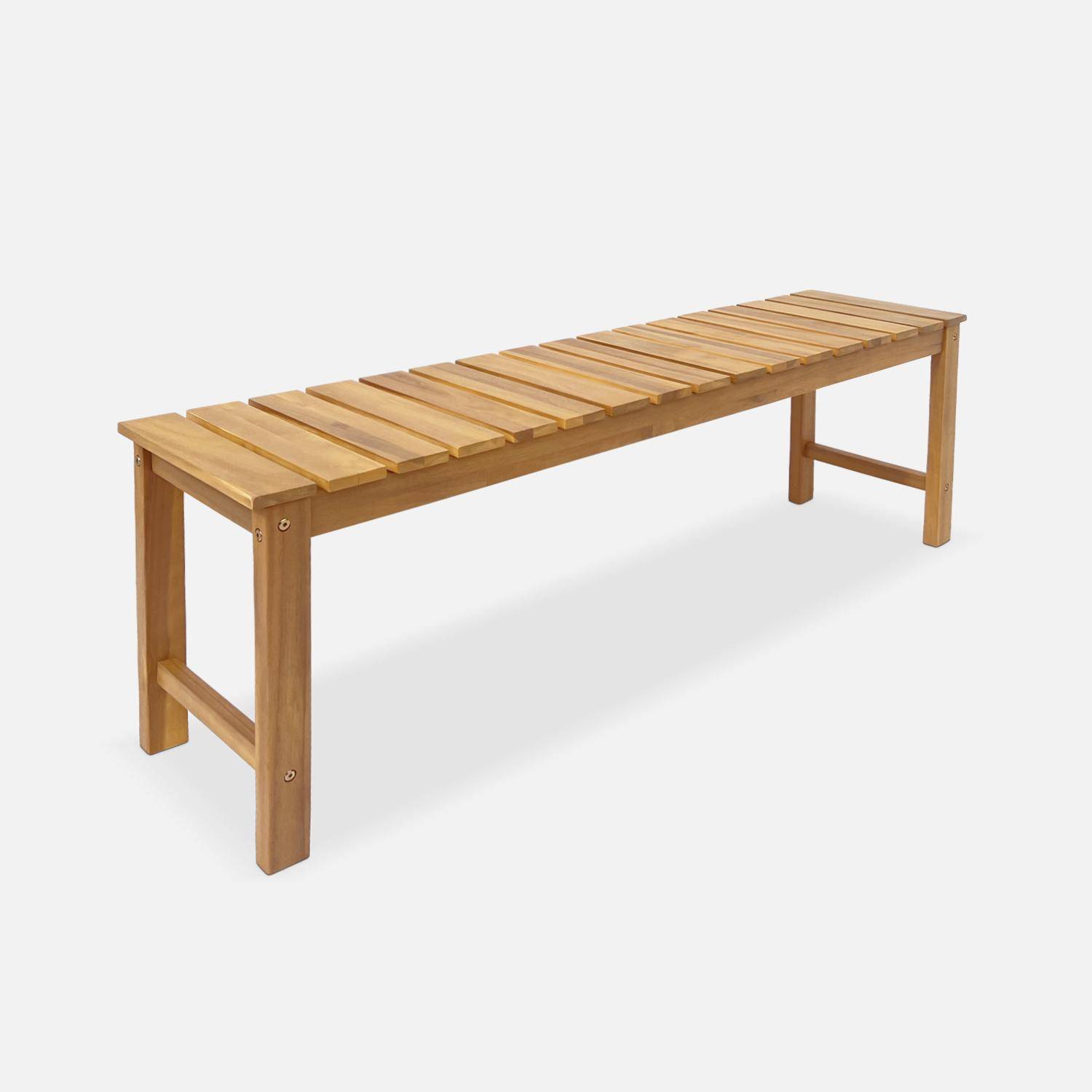 Table intérieur/extérieur en bois d'acacia clair 160cm + 2 bancs + 2 chaises en acier anthracite  Photo3
