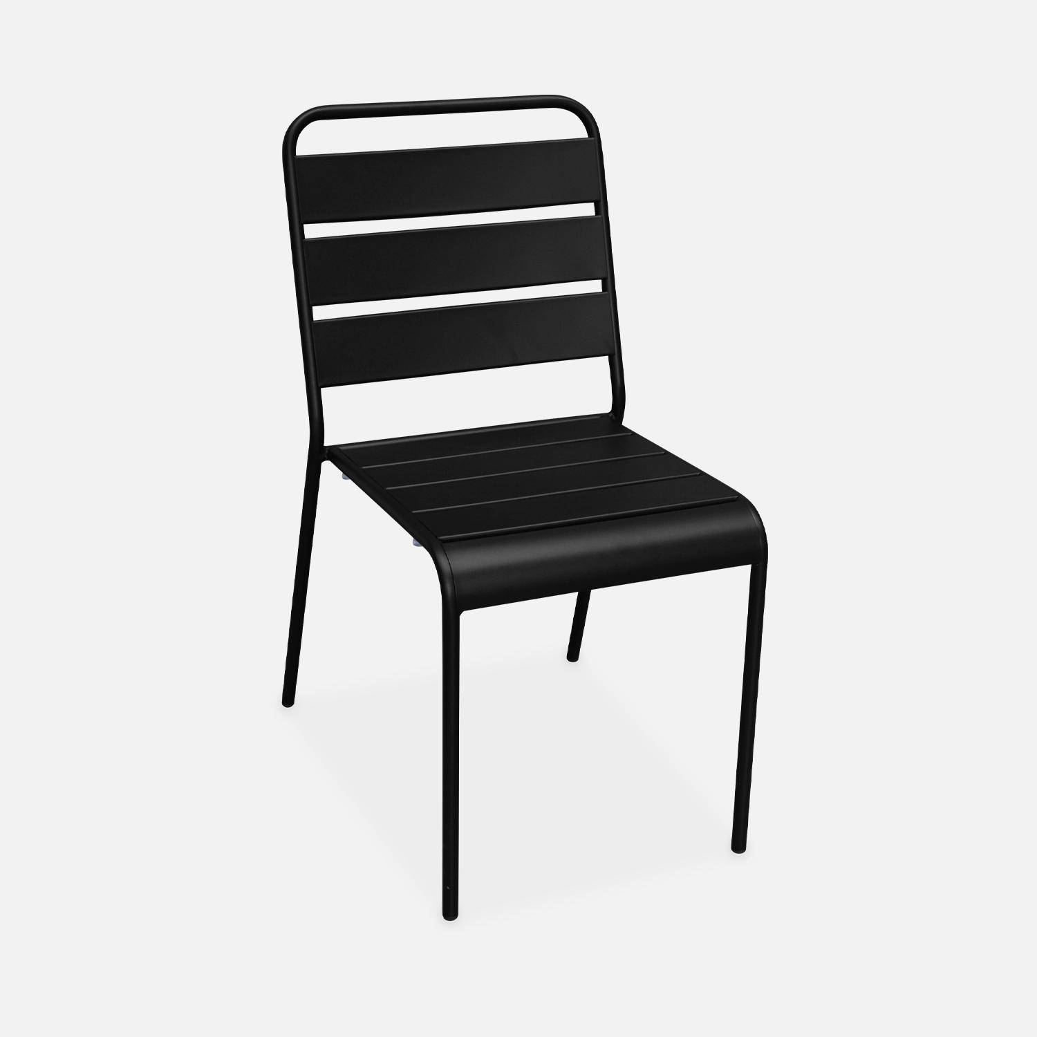 Table intérieur / extérieur bois d'acacia + 6 chaises empilables en métal noir,sweeek,Photo3
