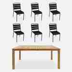 Table intérieur / extérieur bois d'acacia + 6 chaises empilables en métal noir Photo1