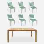 Table intérieur / extérieur bois d'acacia + 6 chaises empilables en métal vert jade Photo1